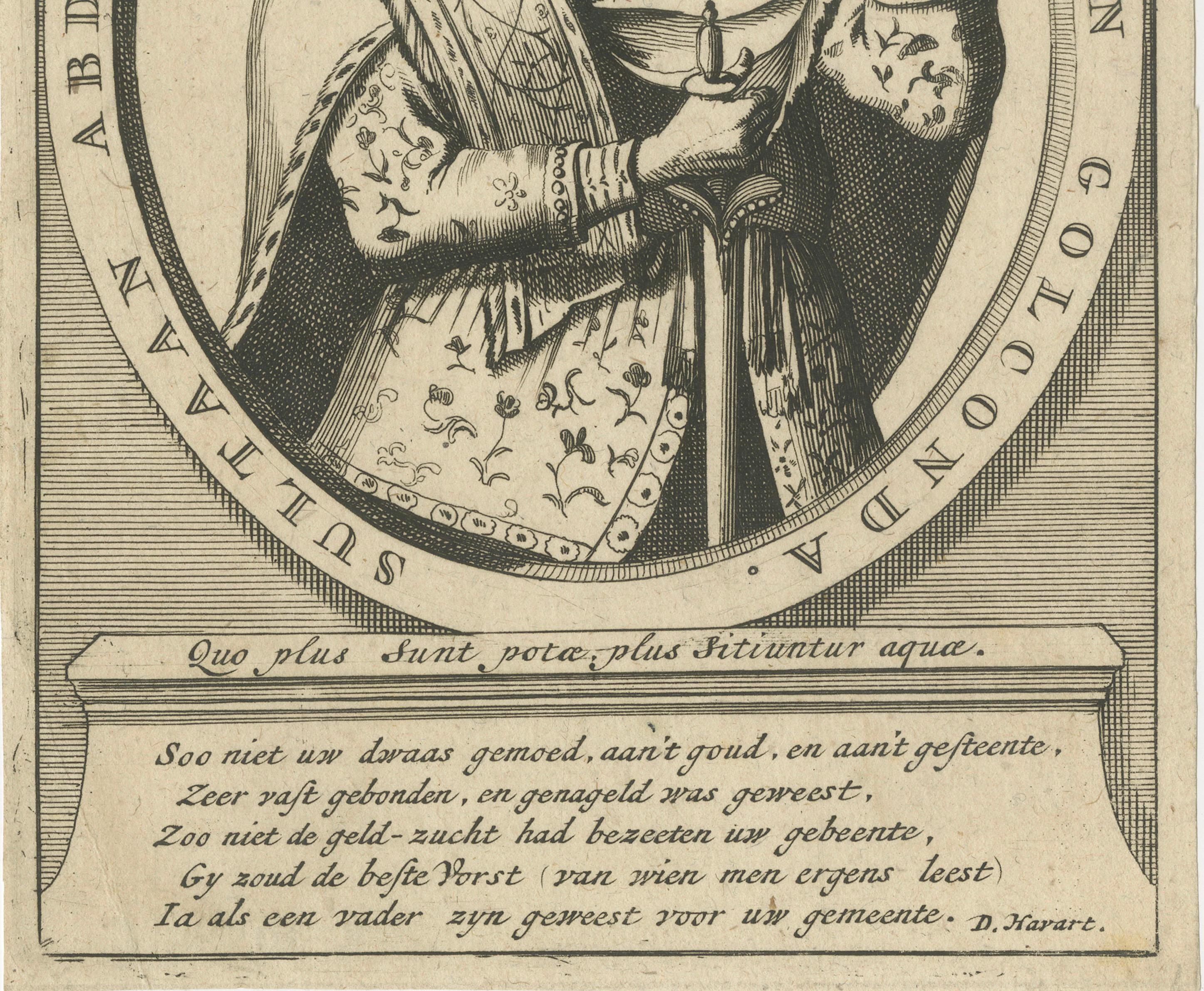 Abdullah Qutb Shah, King of Golconda Portrait Engraving, India, c.1700