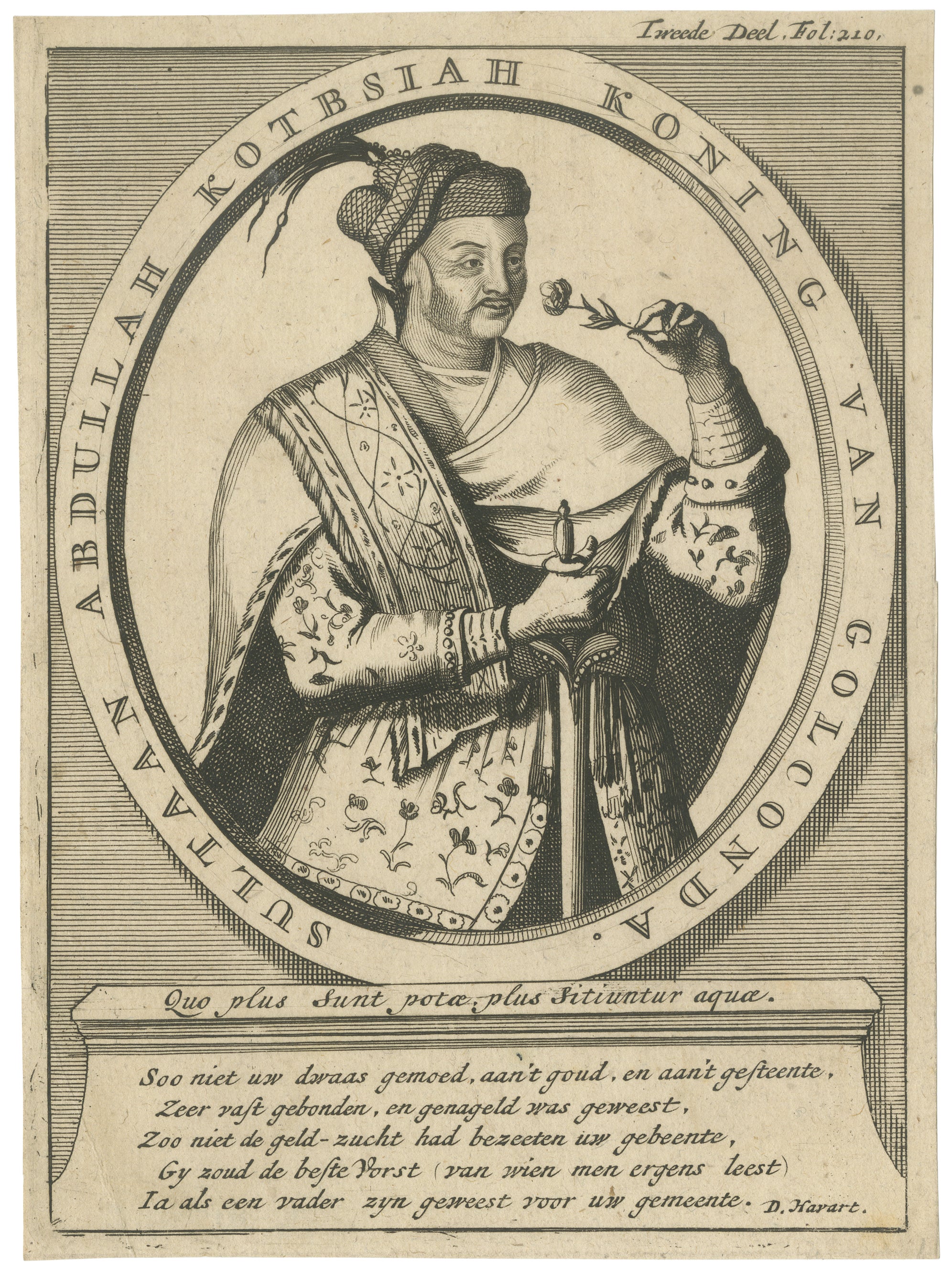 Abdullah Qutb Shah, King of Golconda Portrait Engraving, India, c.1700 For Sale