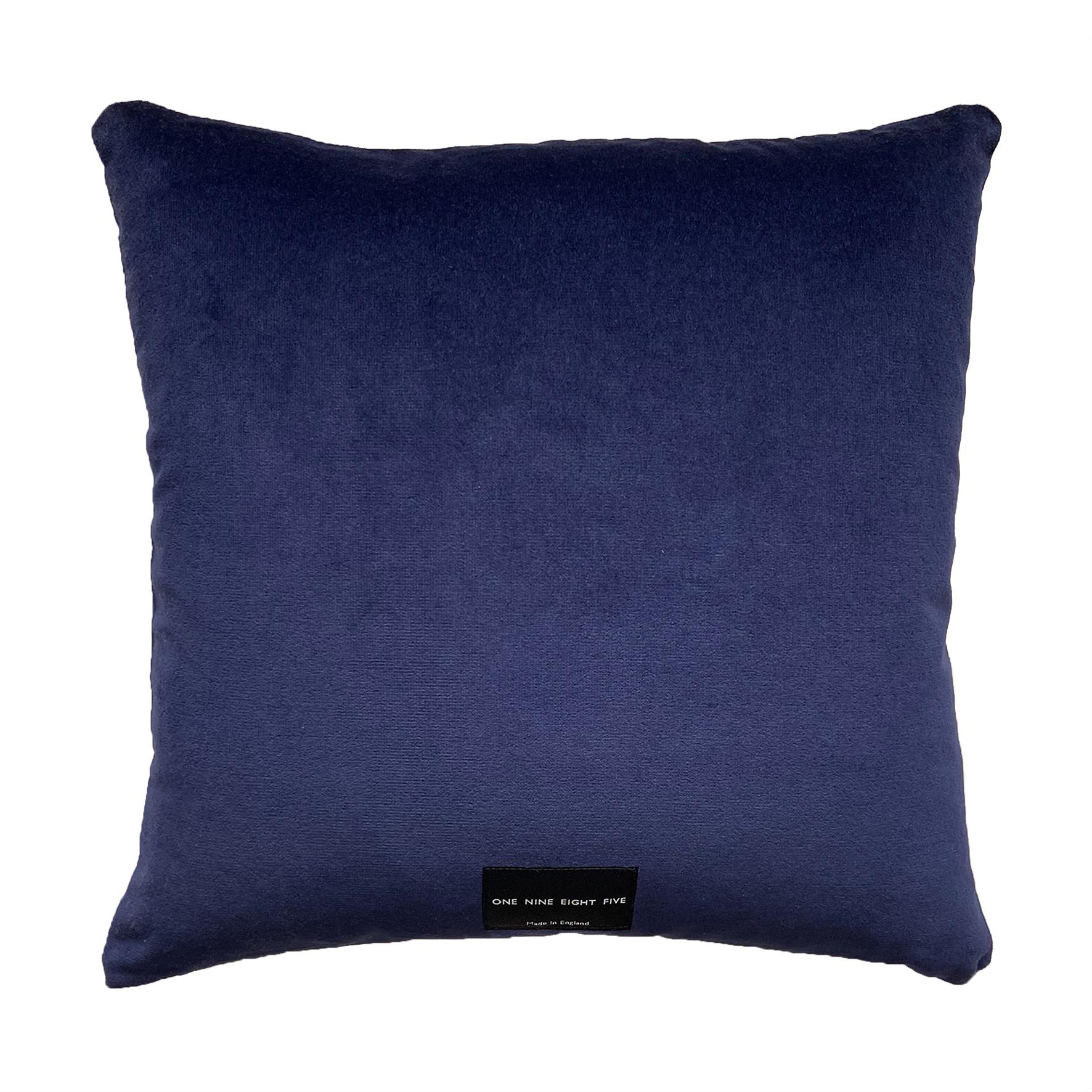 Abe Check Blue Velvet Cushion For Sale 3