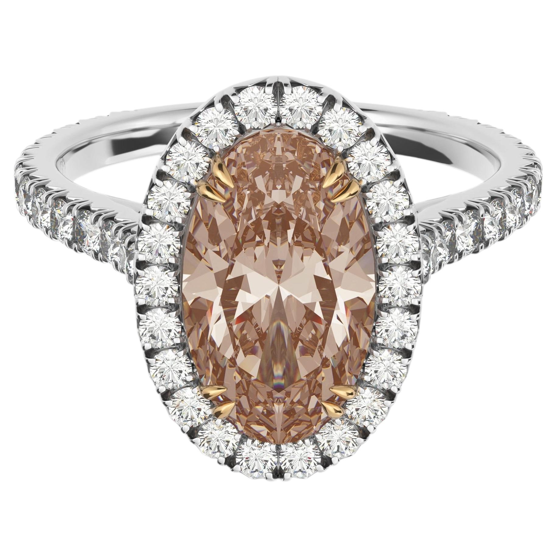 2.38 Carat TW Fancy Brown Yellow Elongated Oval Diamond Halo Ring GIA, Abe Mor