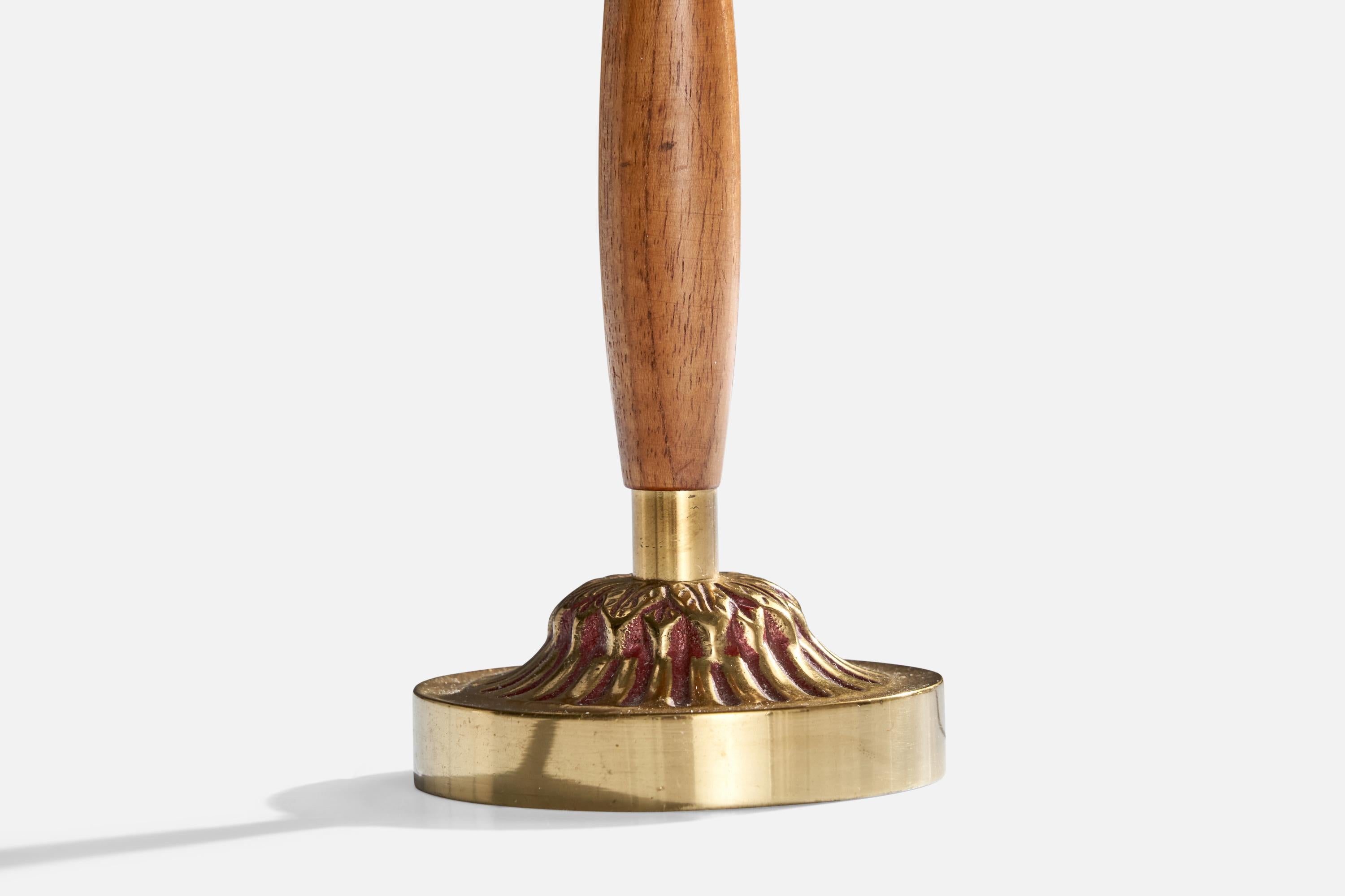 ABEA, lampe de table, laiton, teck, Suède, années 1950 Bon état - En vente à High Point, NC