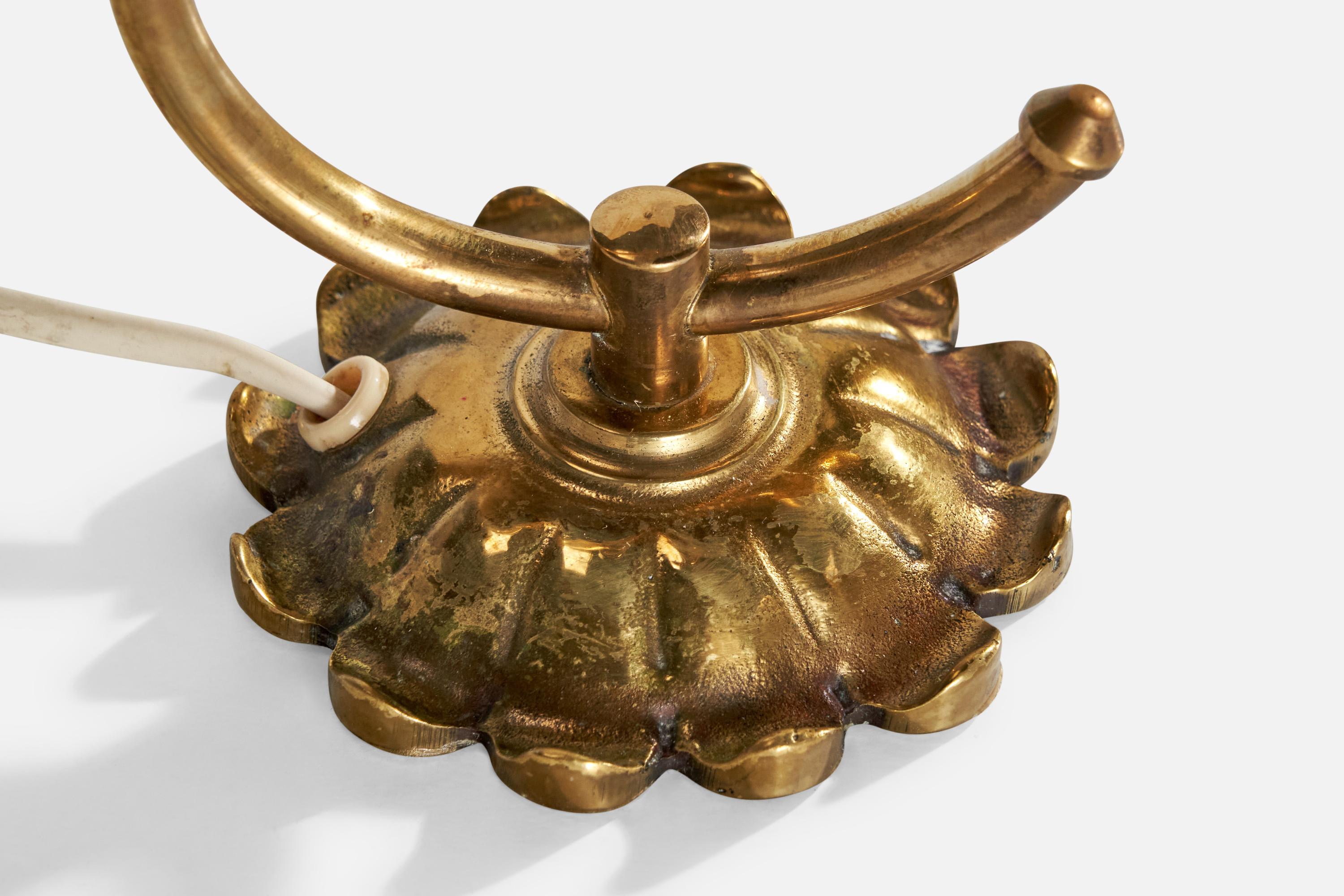 Laiton ABEA, lampes de bureau, laiton, tissu, Suède, années 1940 en vente