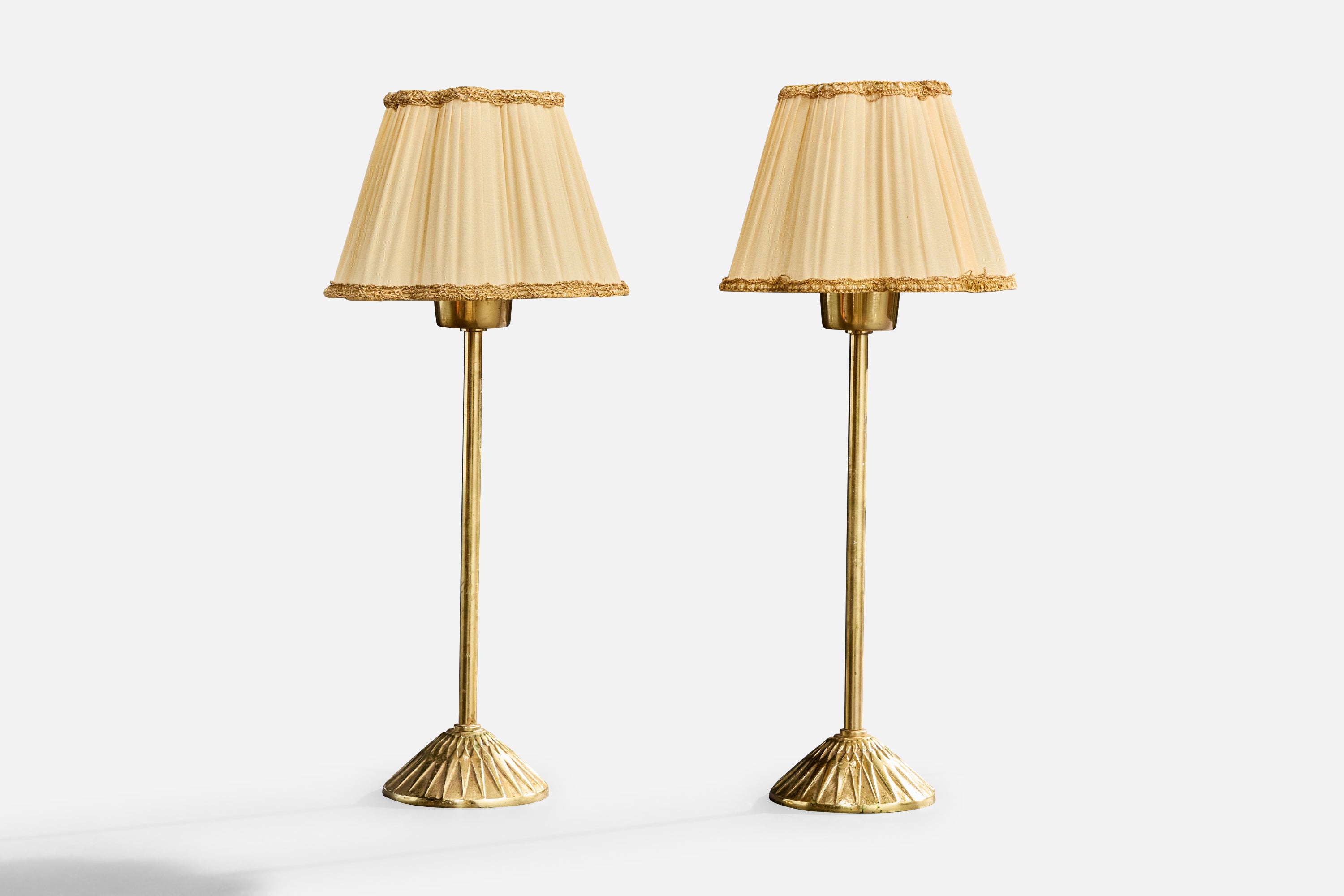 ABEA, lampes de bureau, laiton, tissu, Suède, années 1950