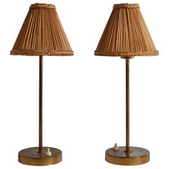ABEA, Table Lamps, Brass, Rattan, Sweden, 1940s