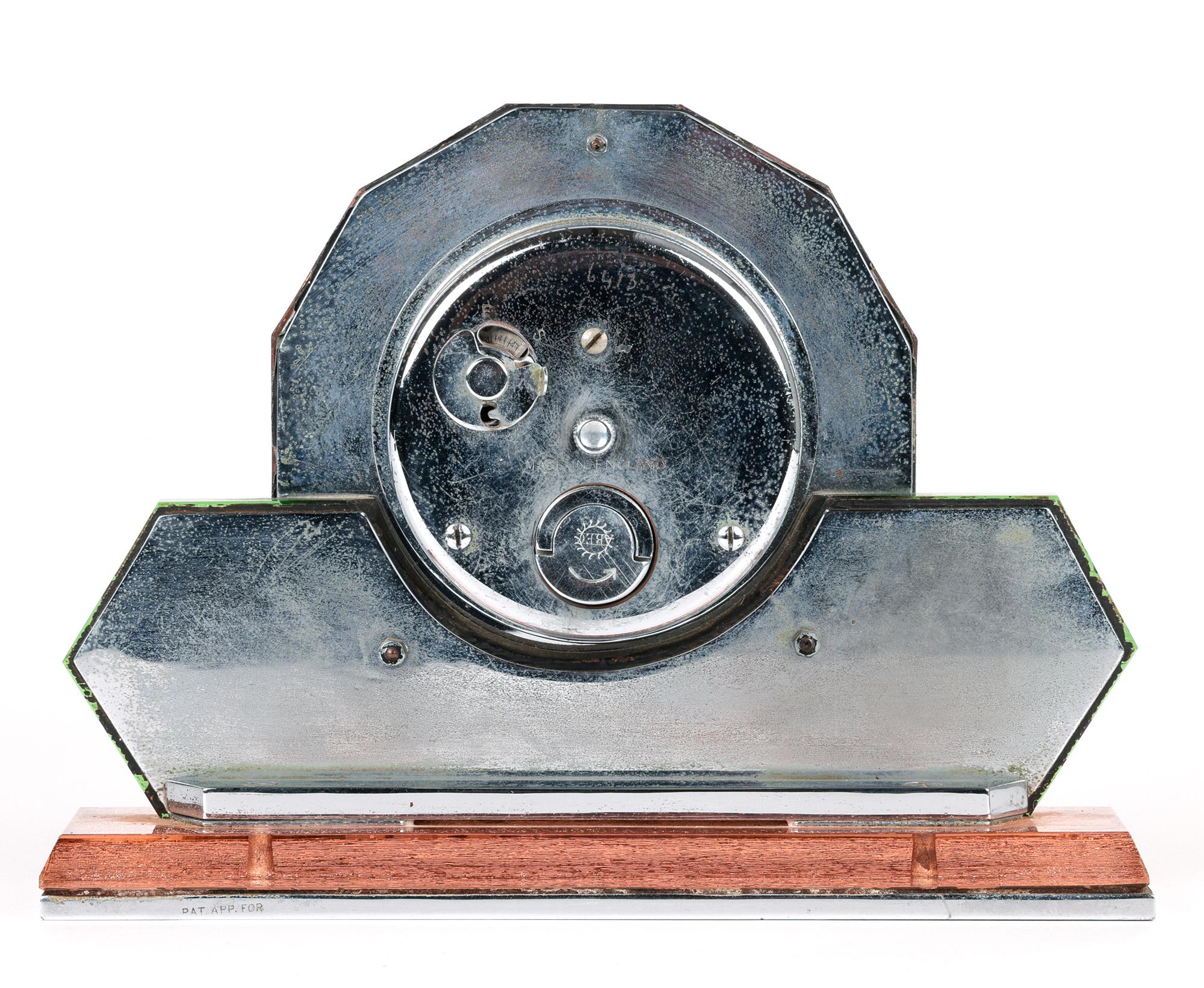 ABEC Art Deco Pink Tinted Mirrored Dodecagon Dial Mantle Clock 10