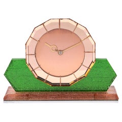 ABEC Art Deco Pink Tinted Mirrored Dodecagon Dial Mantle Clock