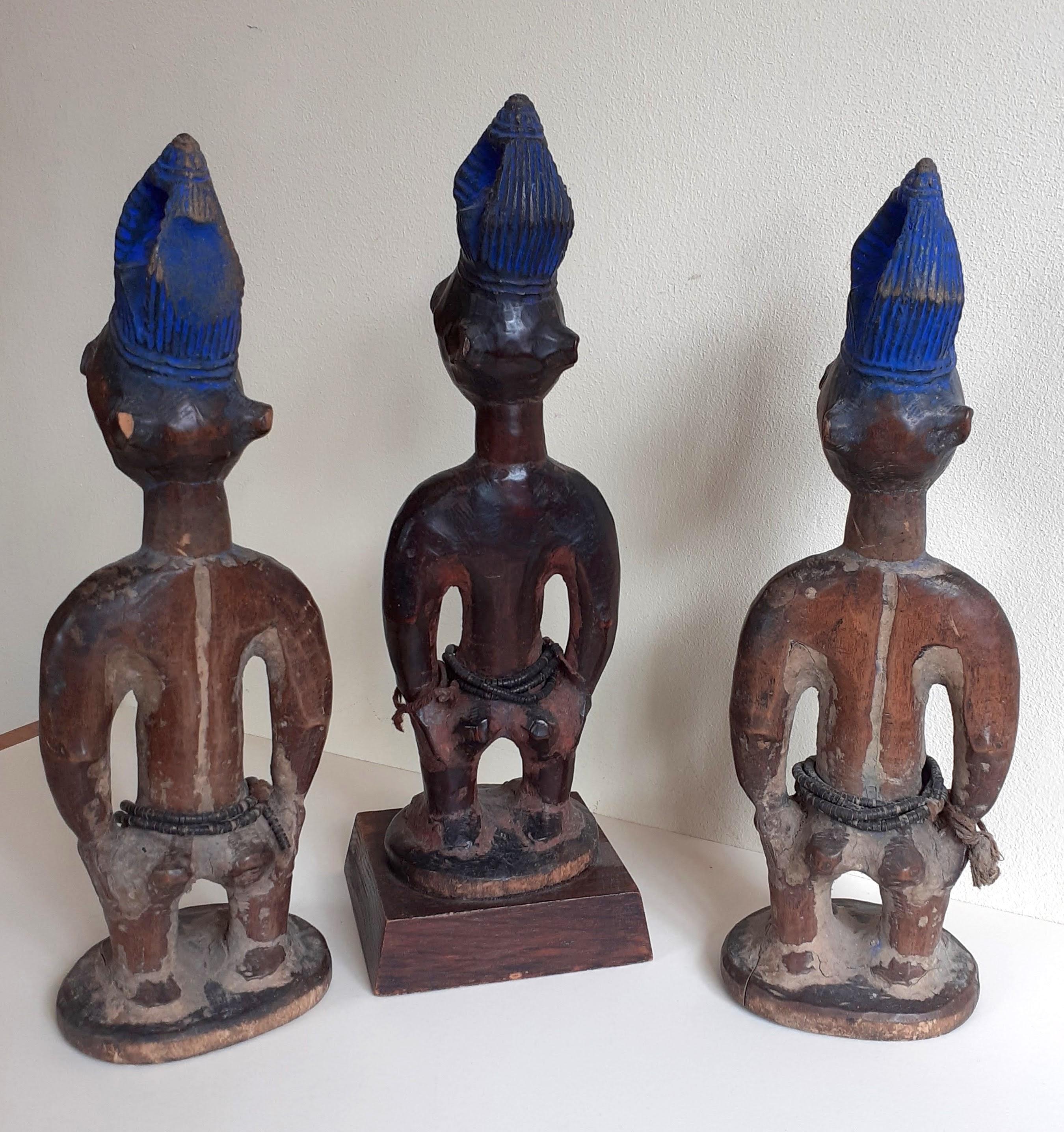 Yoruba Ibeji triplets master sculptor.Abegunde of Ede tribal African Art Nigeria - Tribal Sculpture by Abegune of Ede