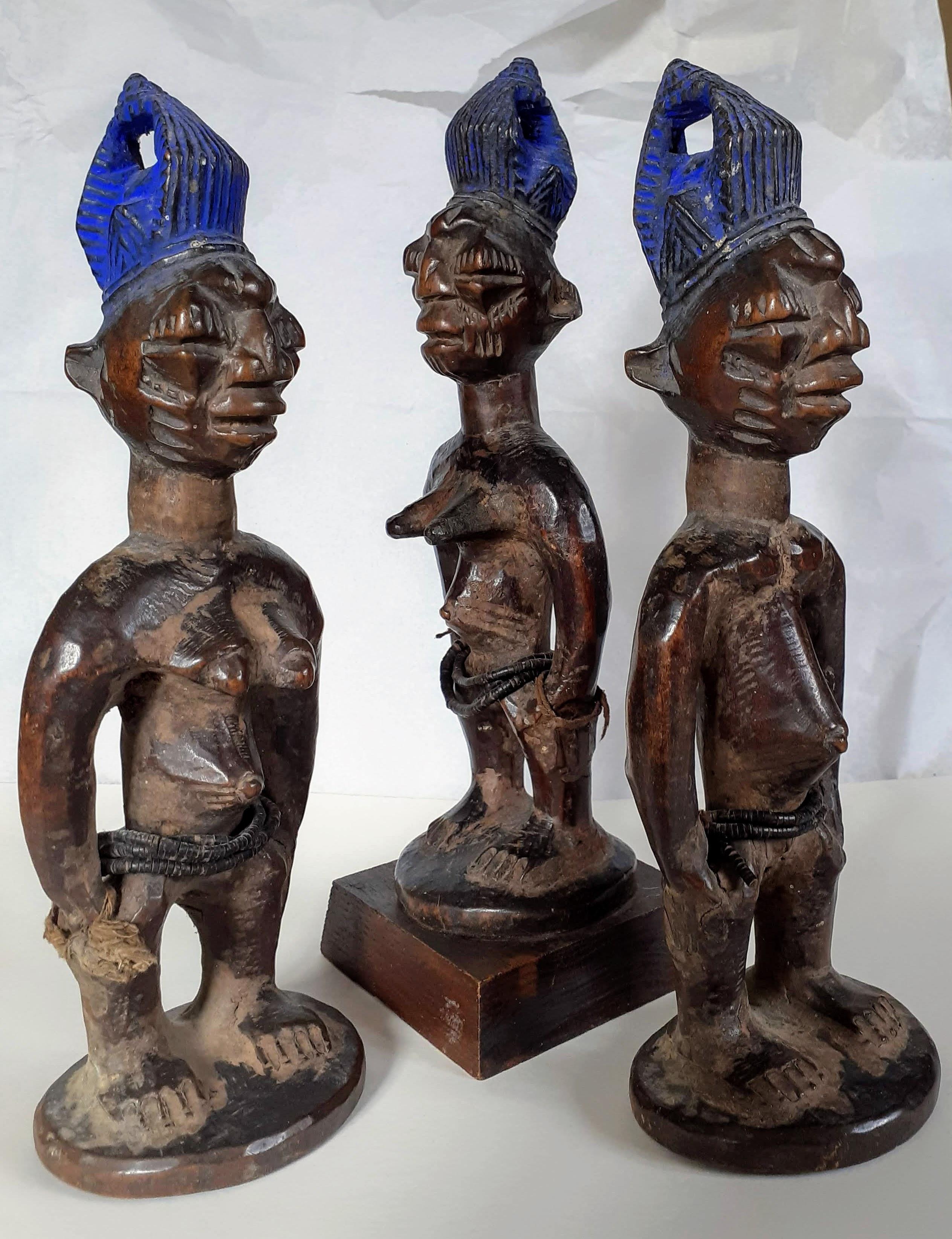 Abegune of Ede Abstract Sculpture - Yoruba Ibeji triplets master sculptor.Abegunde of Ede tribal African Art Nigeria