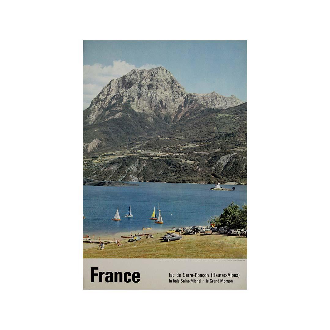 vintage 1962 travel poster - France - Lac de Serre-Ponçon - French Alps For Sale 2