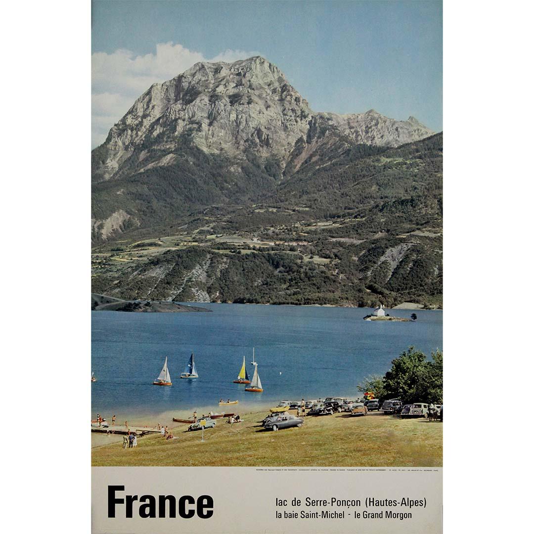 vintage 1962 travel poster - France - Lac de Serre-Ponçon - French Alps - Print by Abeil