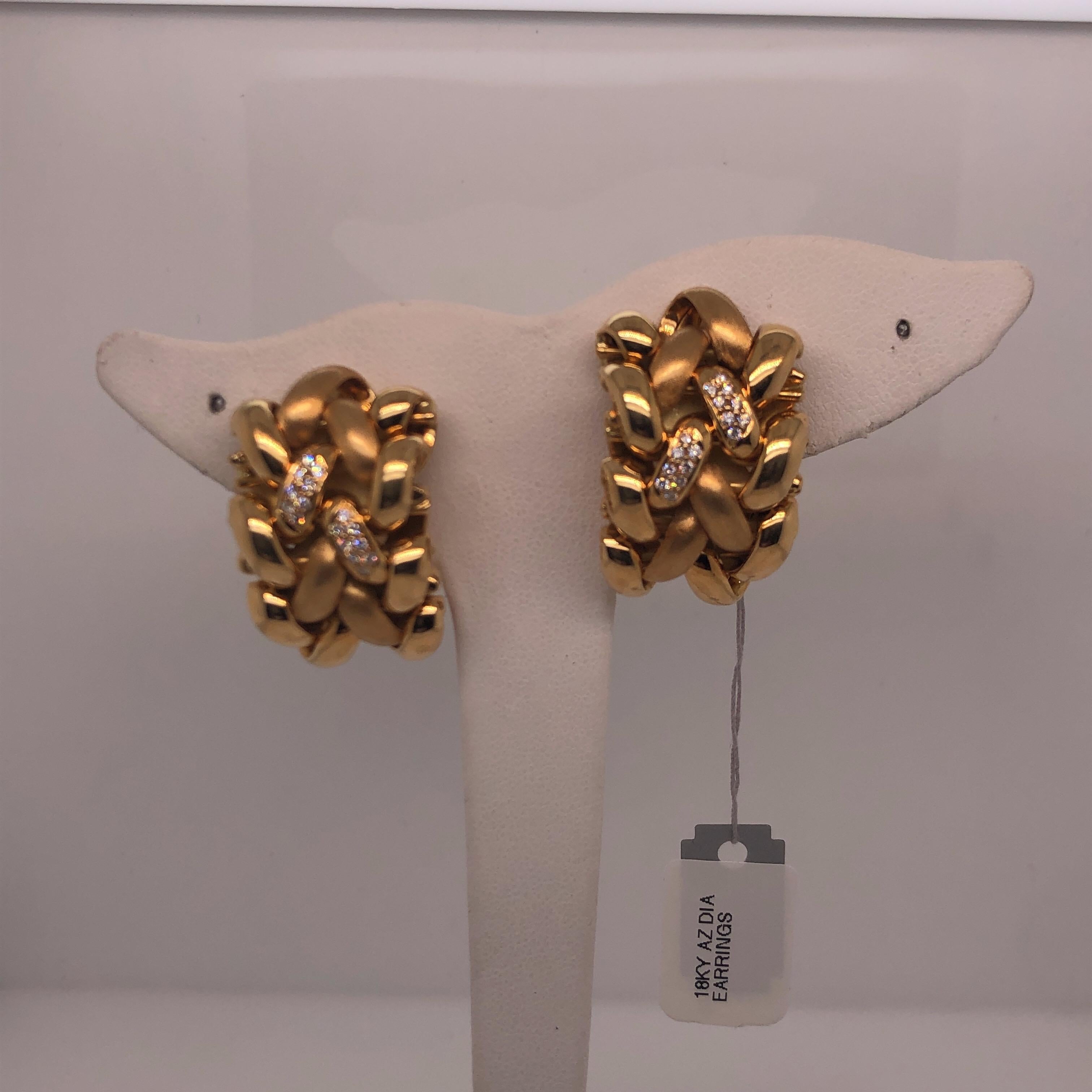 Round Cut Abel and Zimmerman Yellow Gold and Diamond Clip-On Earrings For Sale