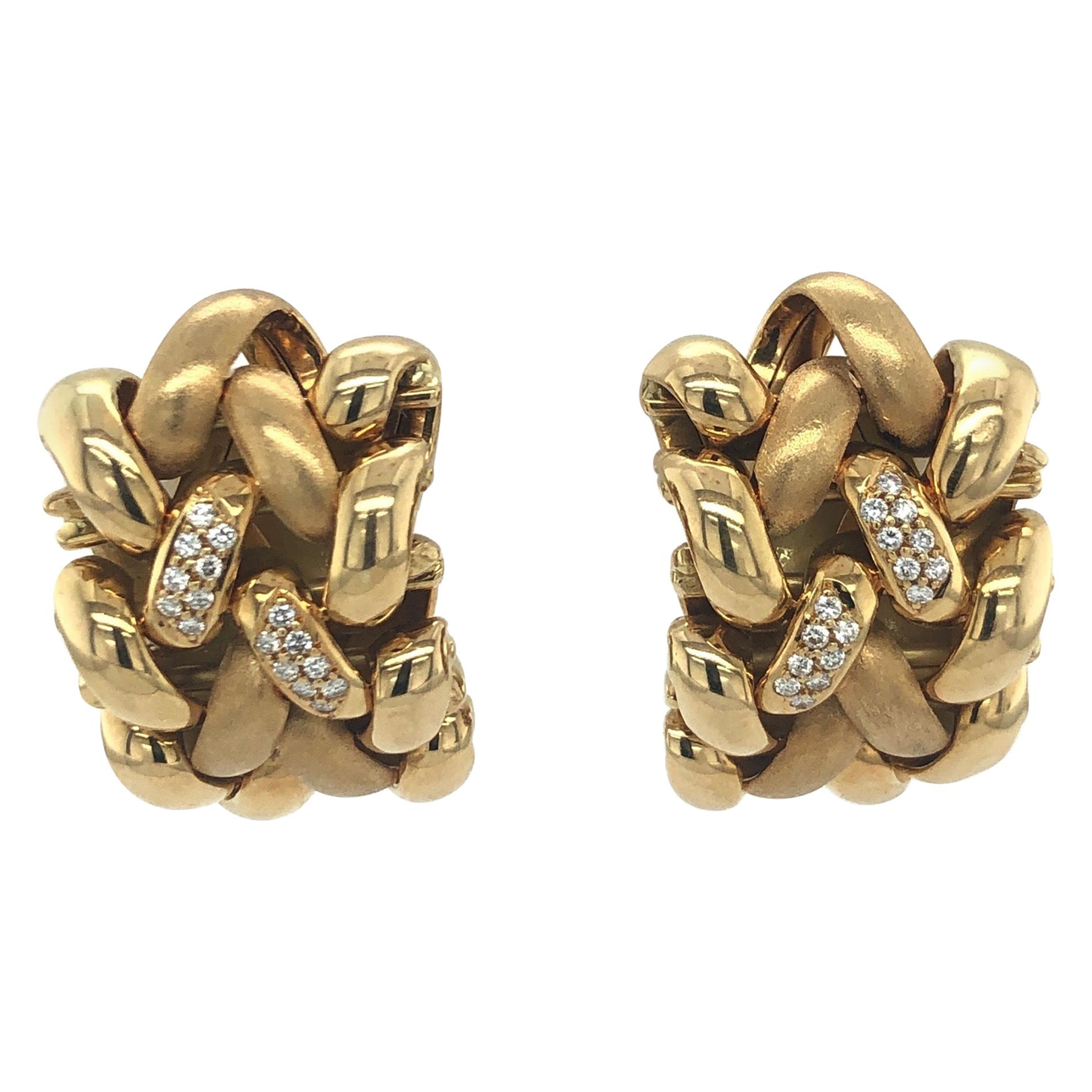 Abel and Zimmerman Yellow Gold and Diamond Clip-On Earrings For Sale