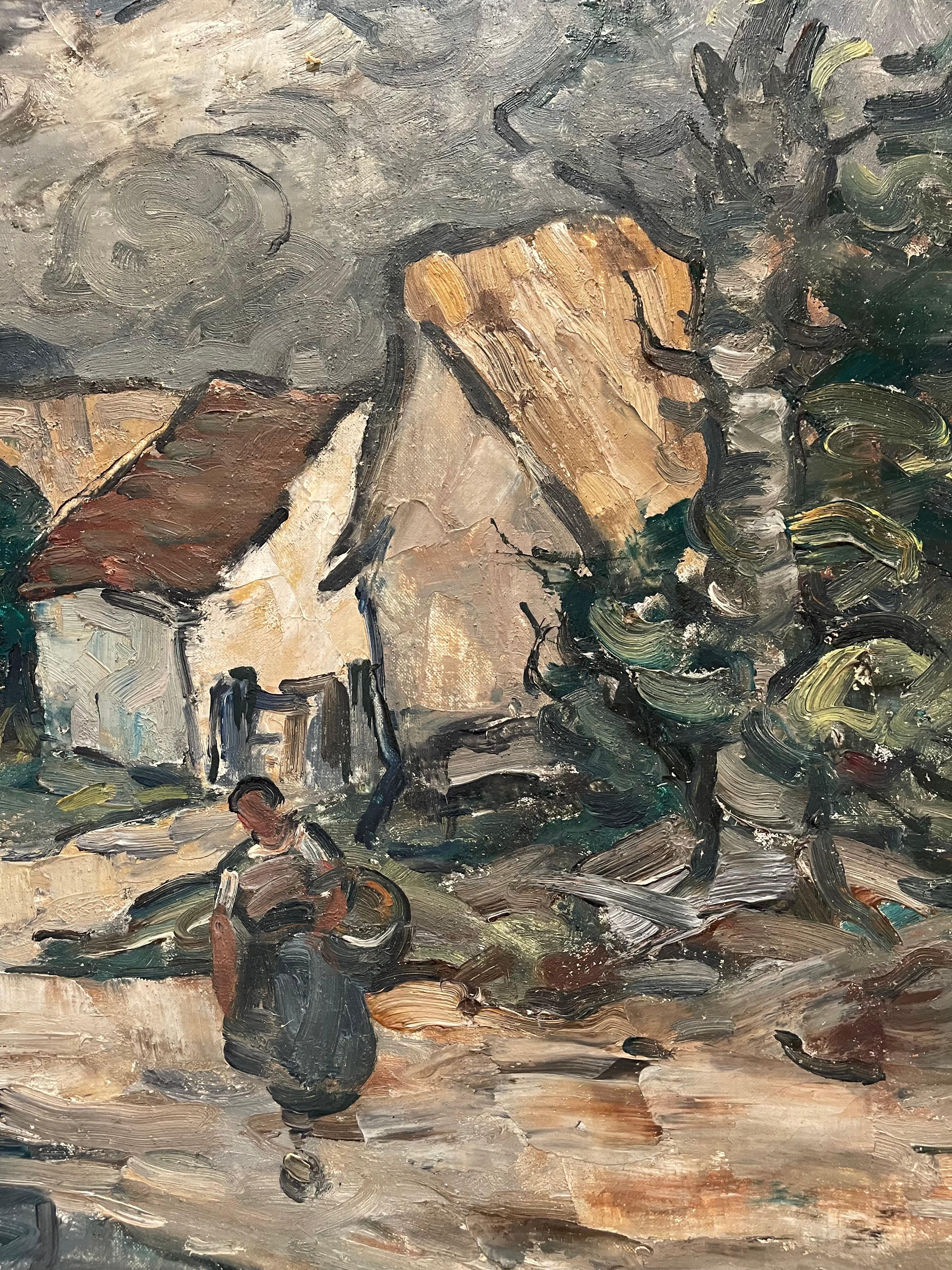 Abel Bertram - Village Scene, Oil On Canvas, 19th century For Sale 2