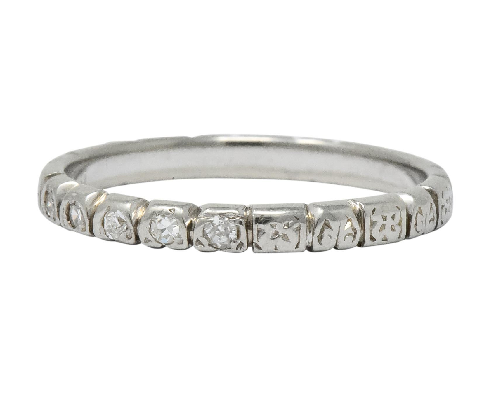 Women's or Men's Abel Bros. & Co. Art Deco Diamond 18 Karat White Gold Stackable Band Ring