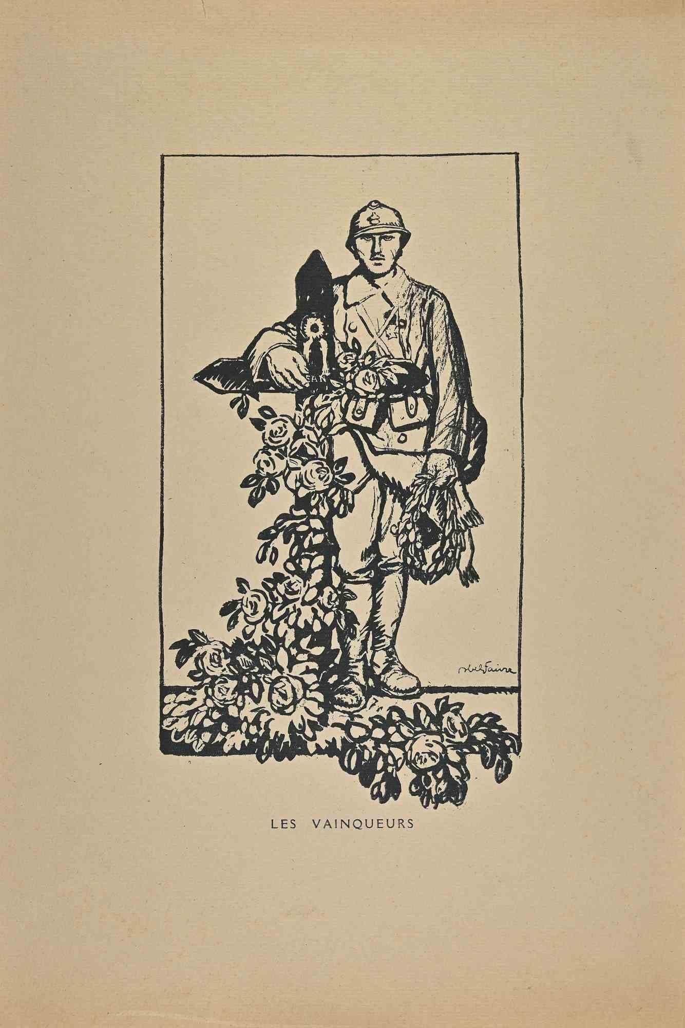 The Winners - Original Woodcut by Abel Faivre - Mid 20th Century