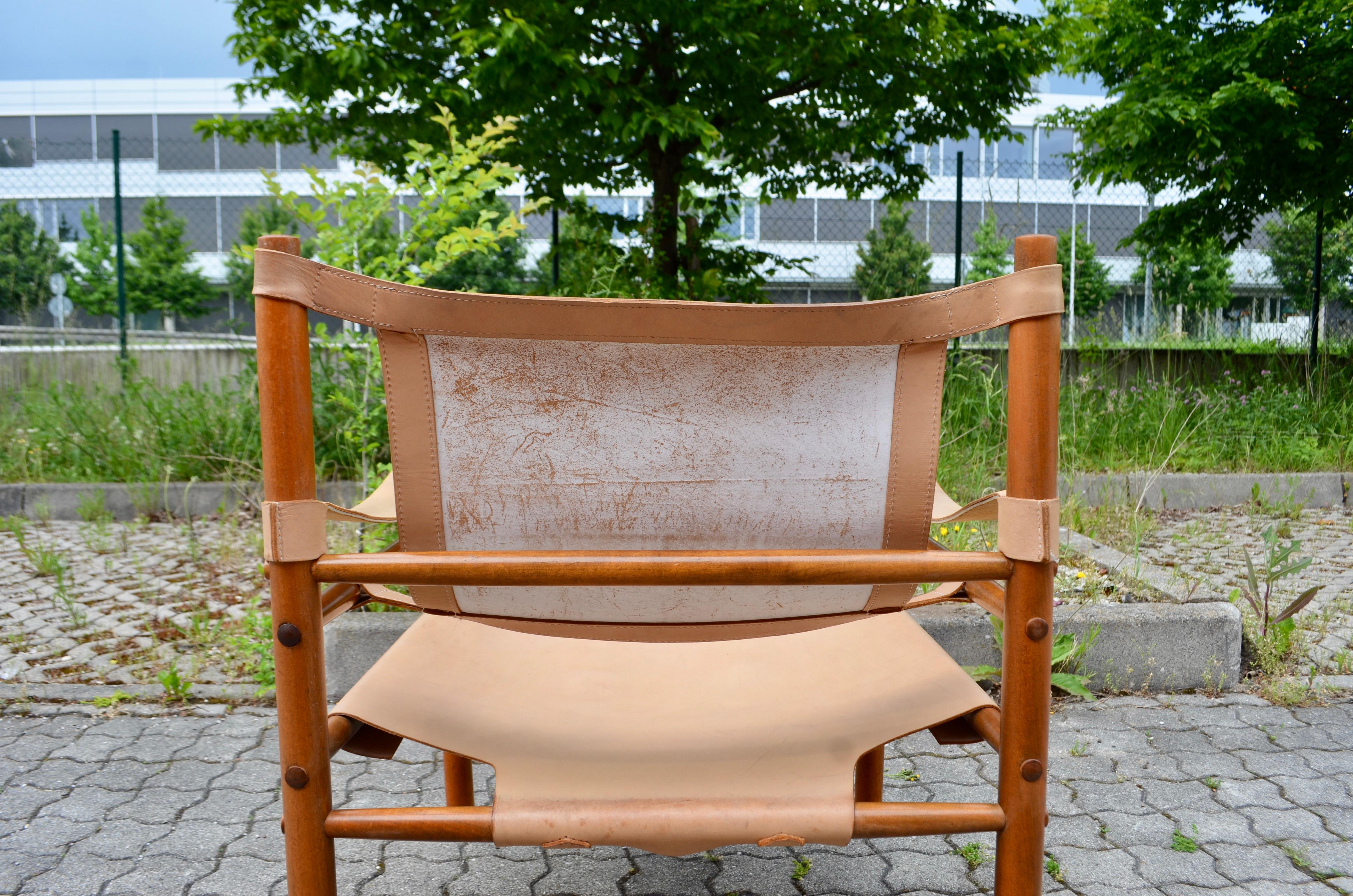 Mid-Century Modern Abel Gonzalez Saddle Leather Argentina Safari Lounge Chair For Sale