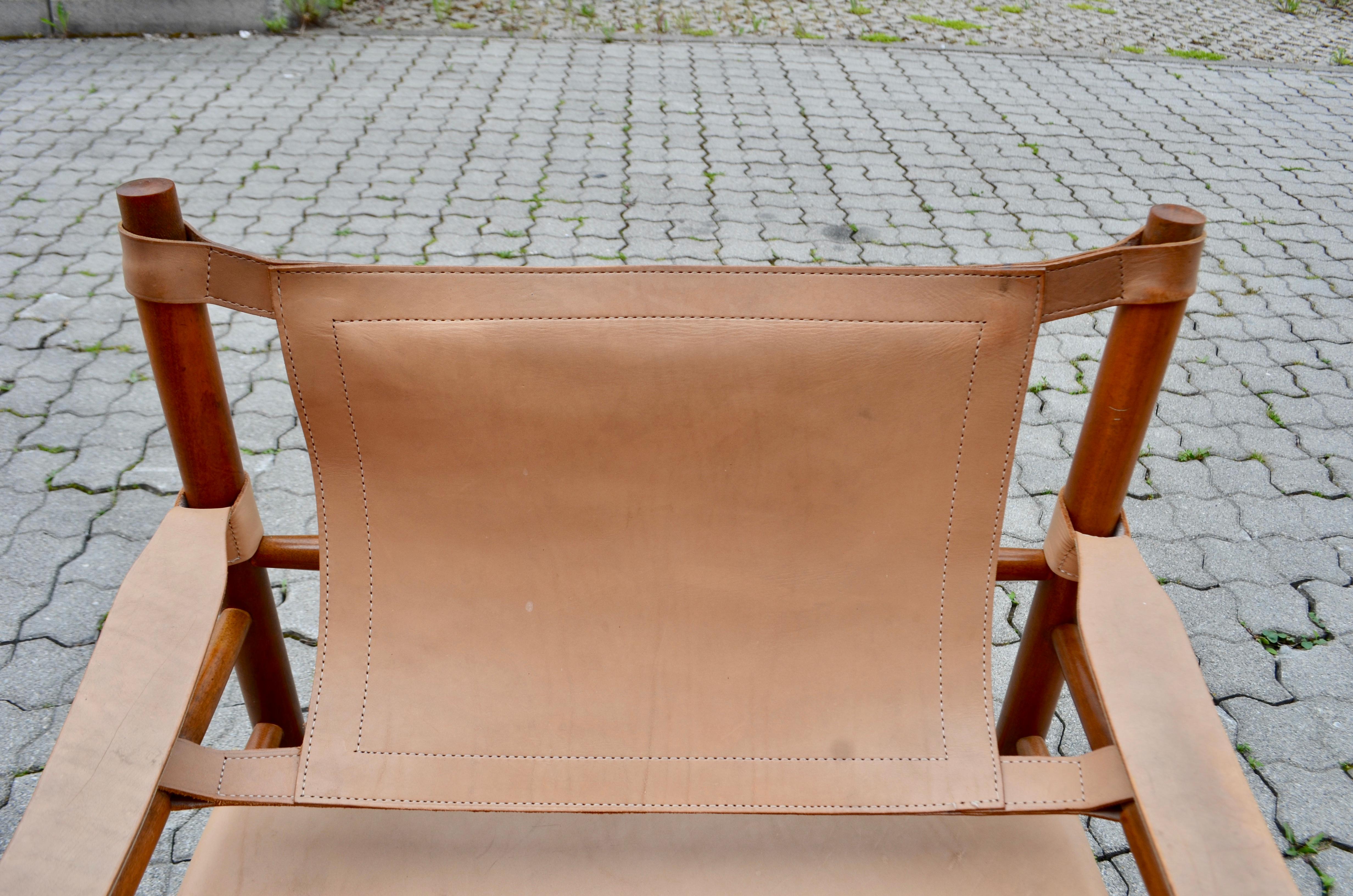 Abel Gonzalez Saddle Leather Argentina Safari Lounge Chair In Good Condition For Sale In Munich, Bavaria