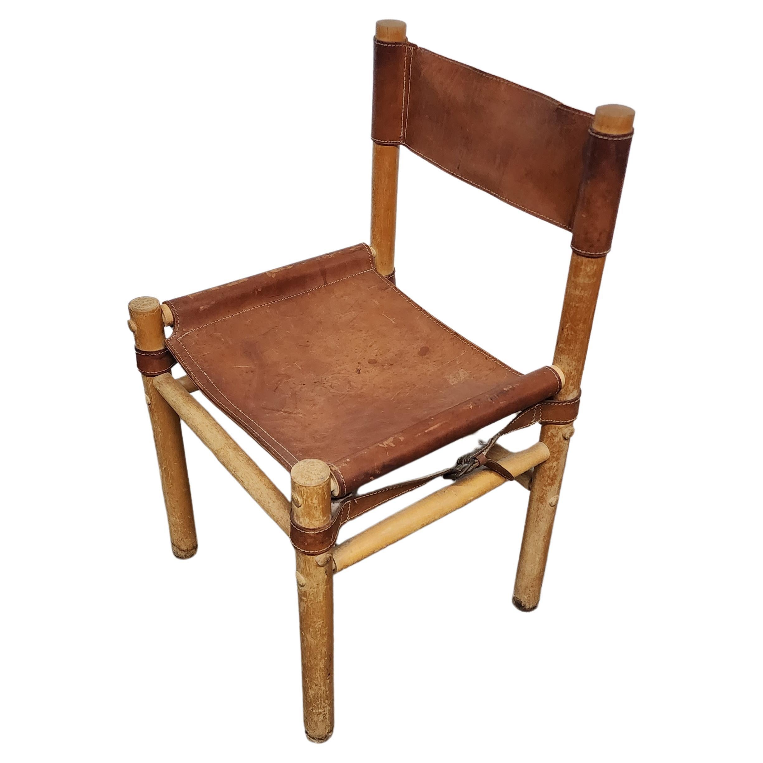 Abel Gonzalez Wood and Leather Safari Chair . For Sale