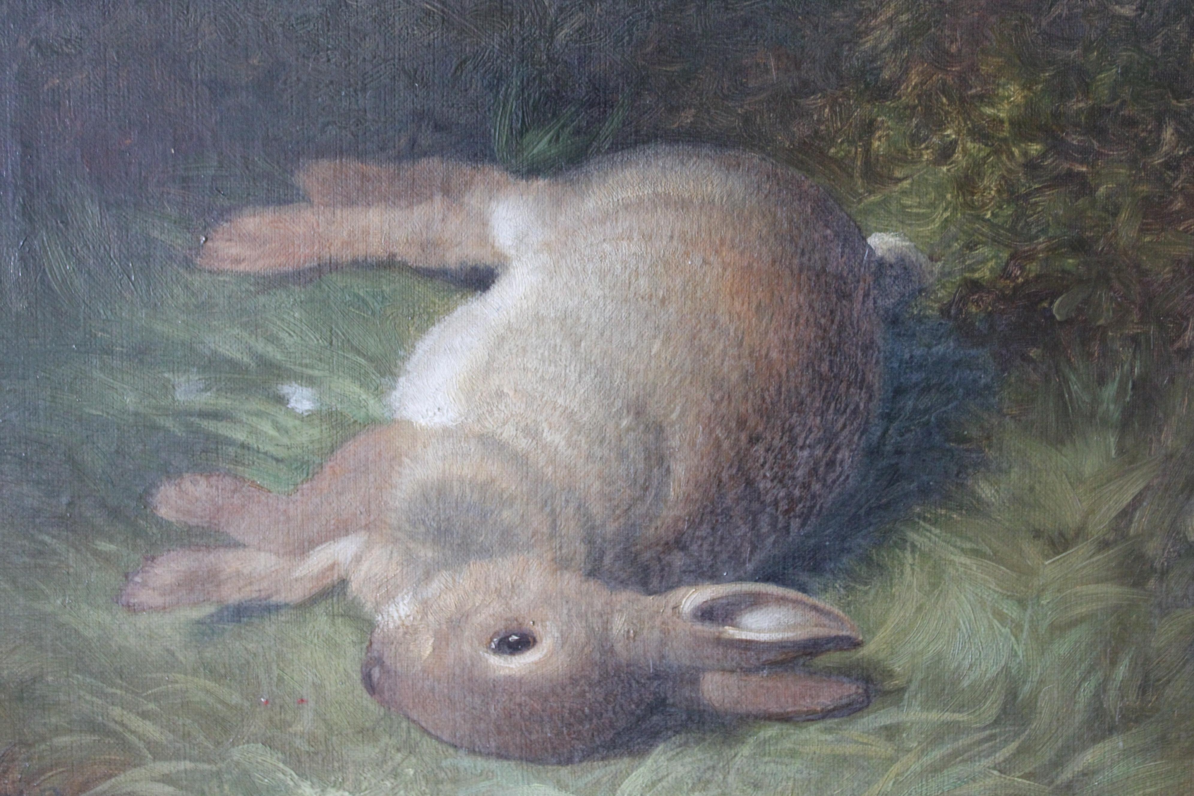 Antique rabbit painting by Abel Hold, Victorian rabbit still life oil portrait  2