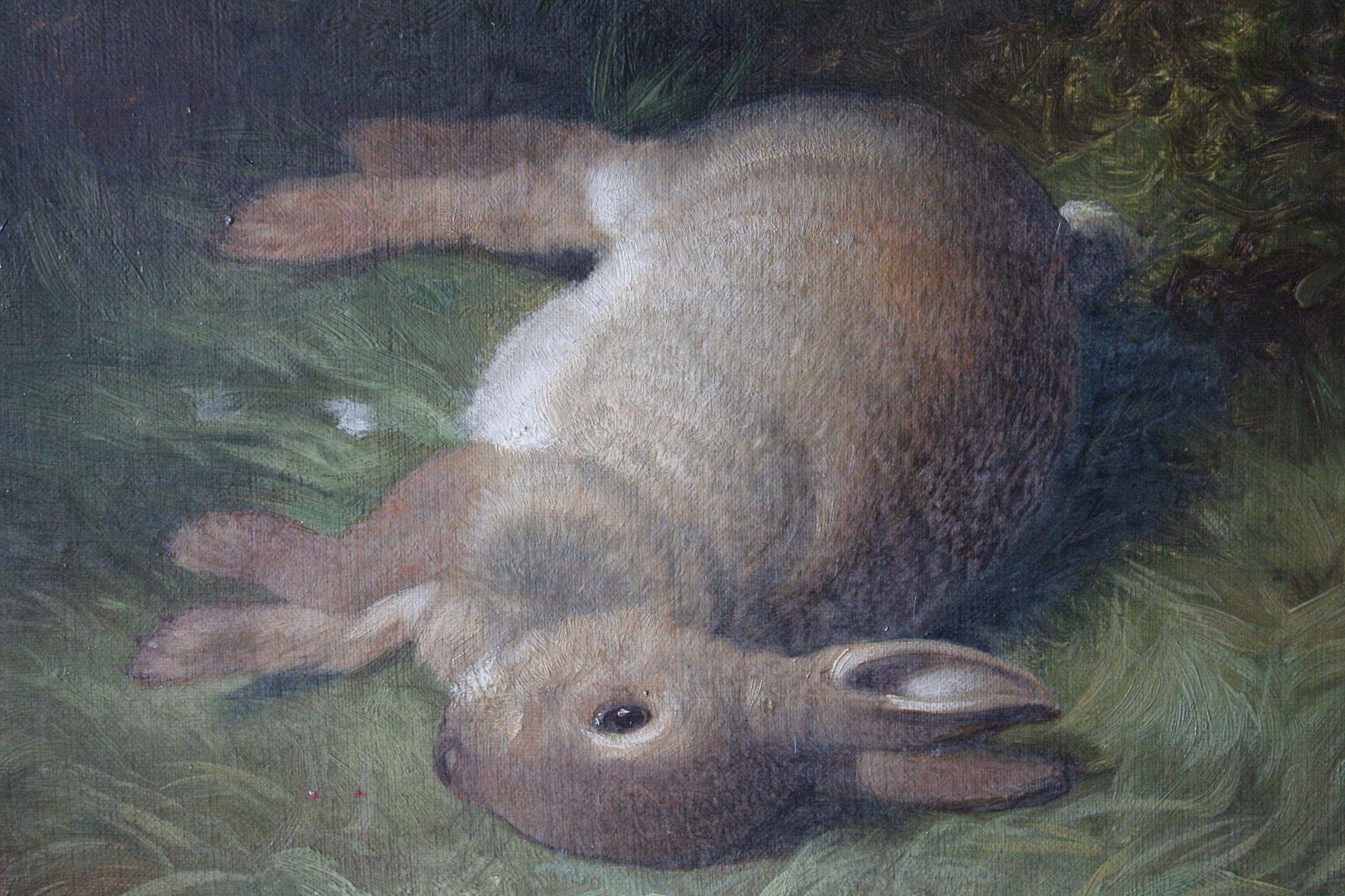 Antique rabbit painting by Abel Hold, Victorian rabbit still life oil portrait  3