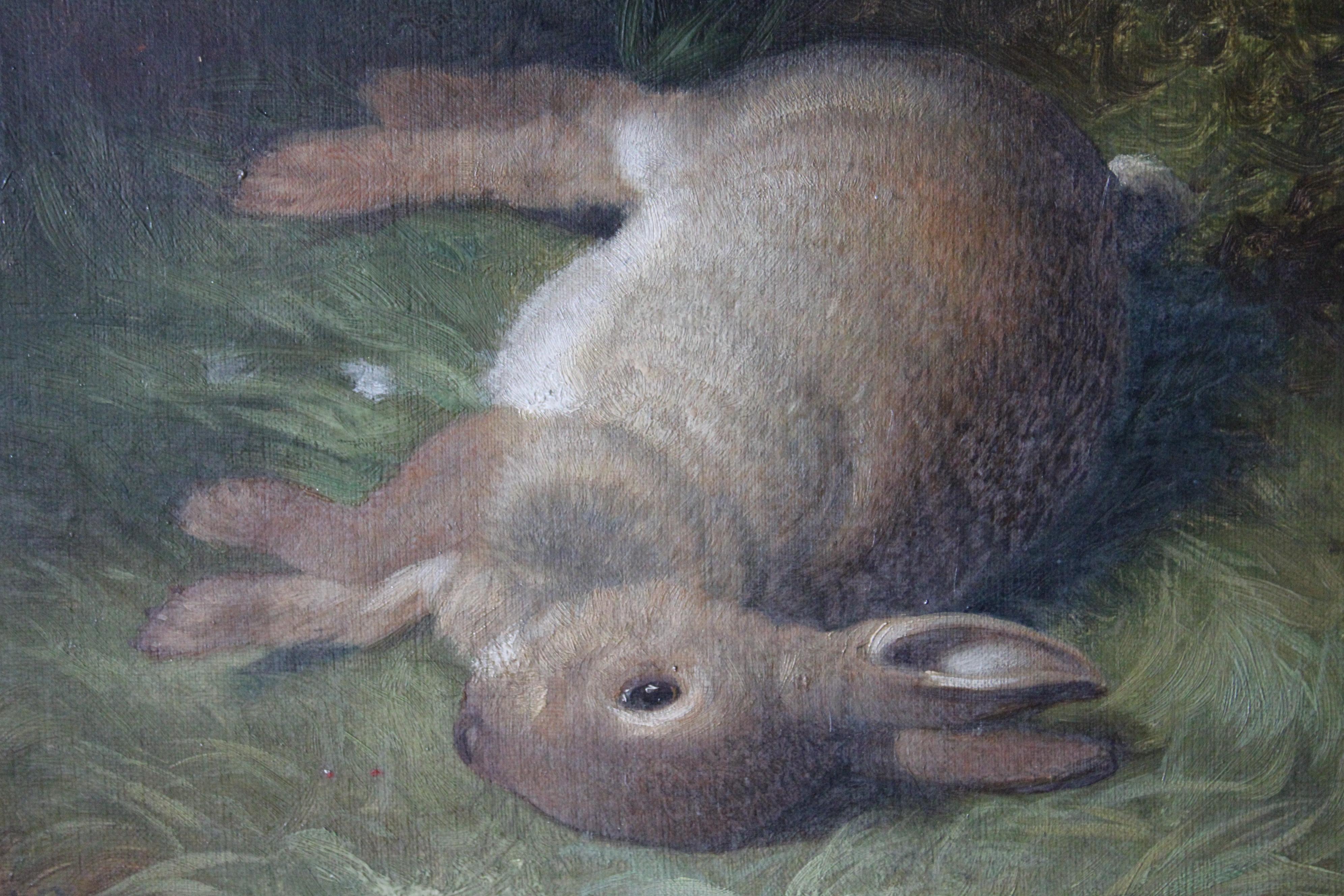 Antique rabbit painting by Abel Hold, Victorian rabbit still life oil portrait  4