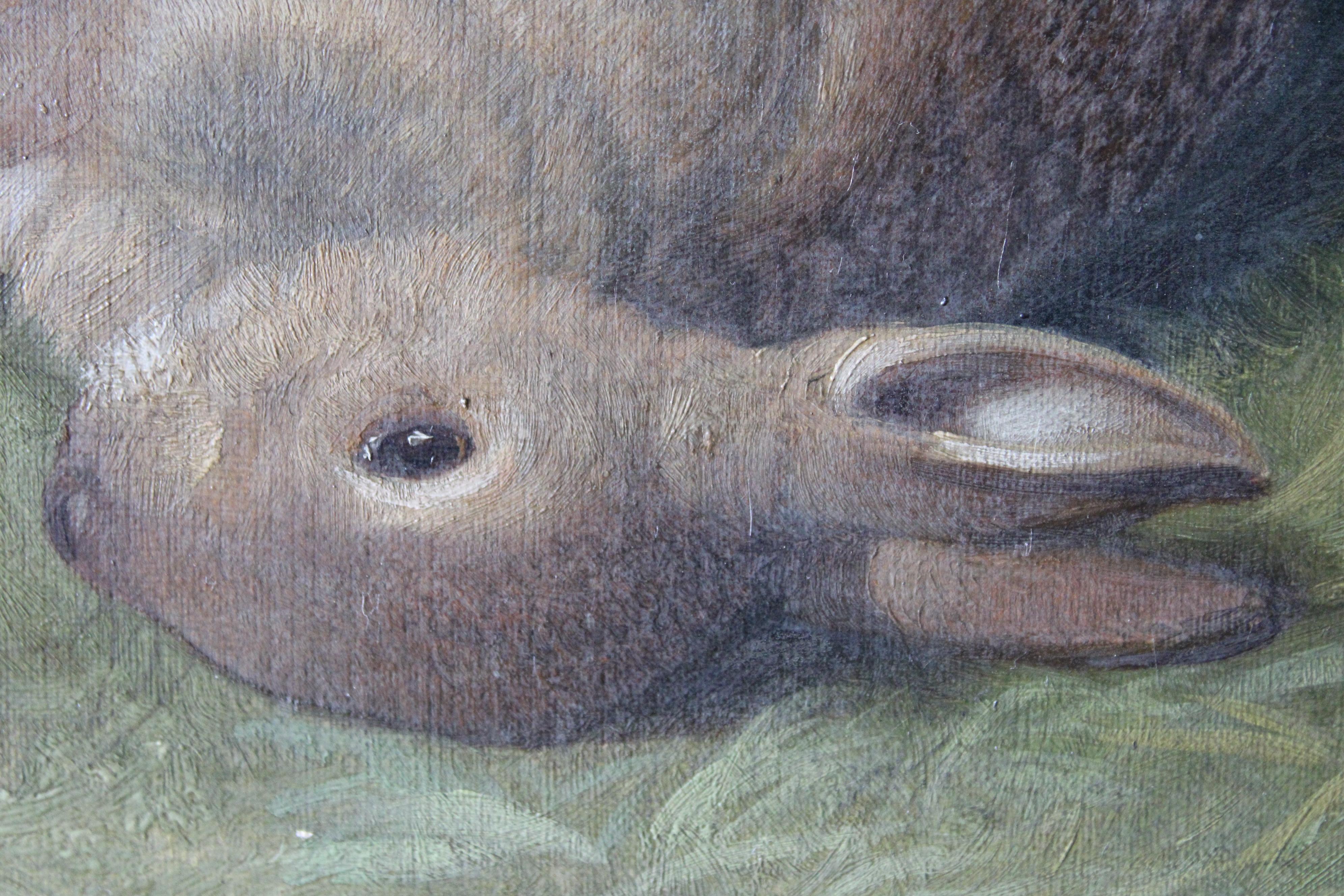 Antique rabbit painting by Abel Hold, Victorian rabbit still life oil portrait  5