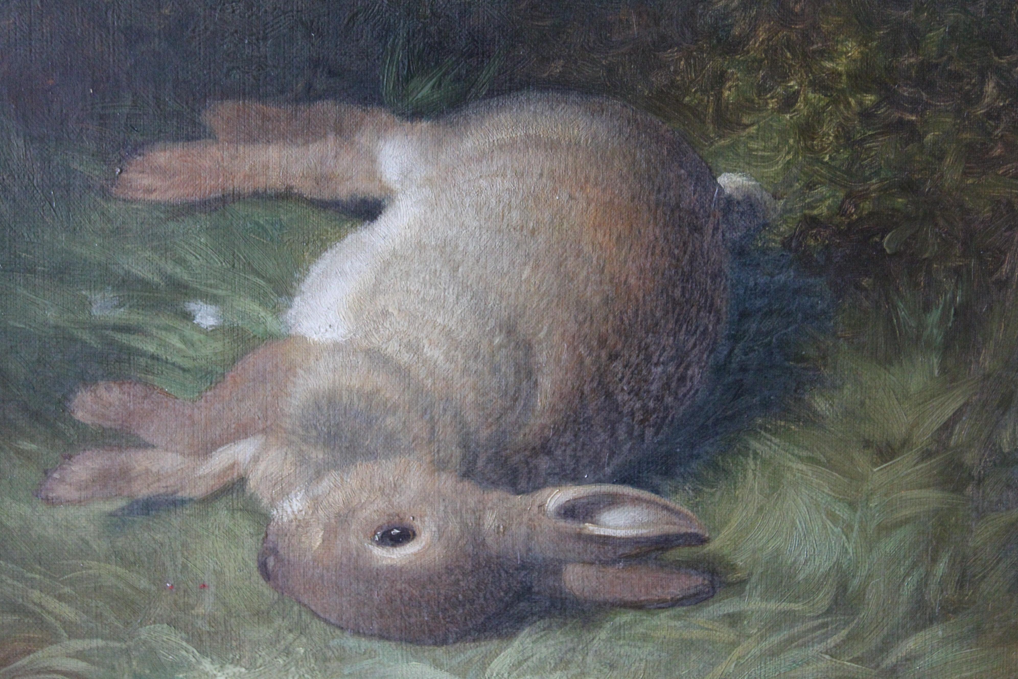 Antique rabbit painting by Abel Hold, Victorian rabbit still life oil portrait  6