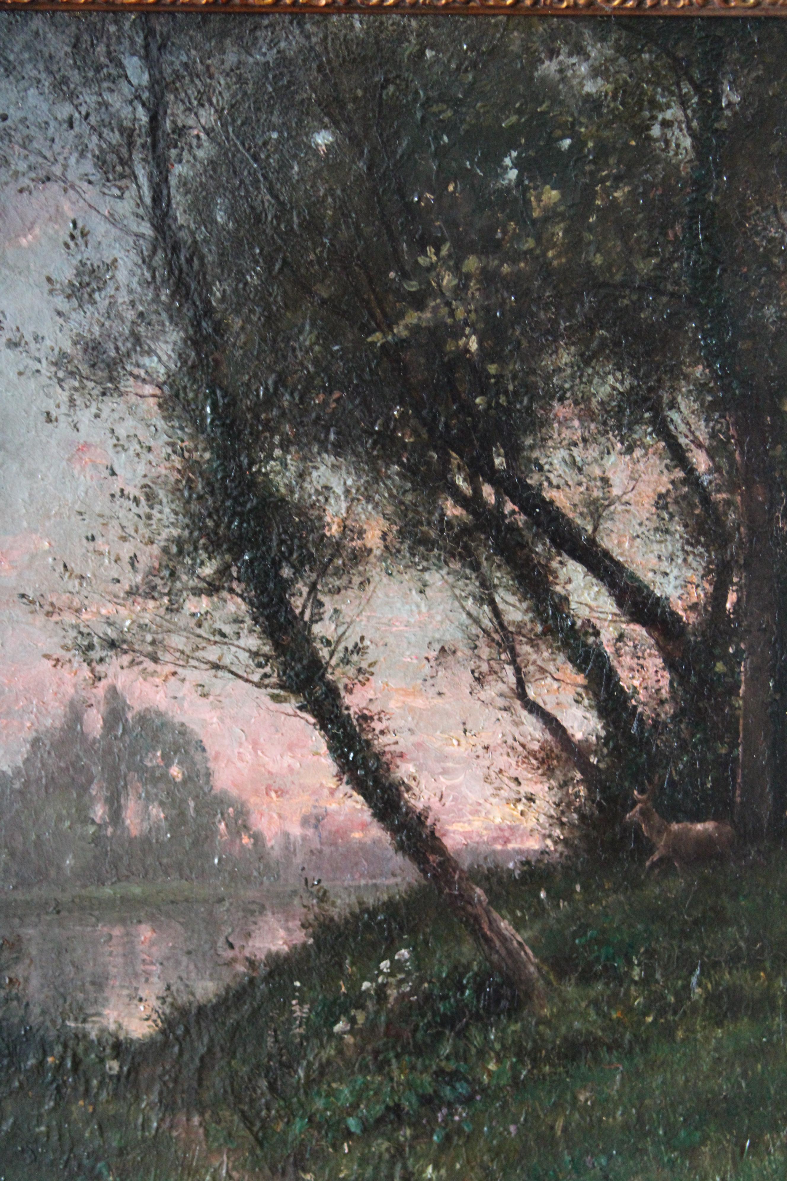 1800er Antike Landschaft eines Sonnenuntergangs über einem Fluss von Abel Orry (1839 - 1886)  2