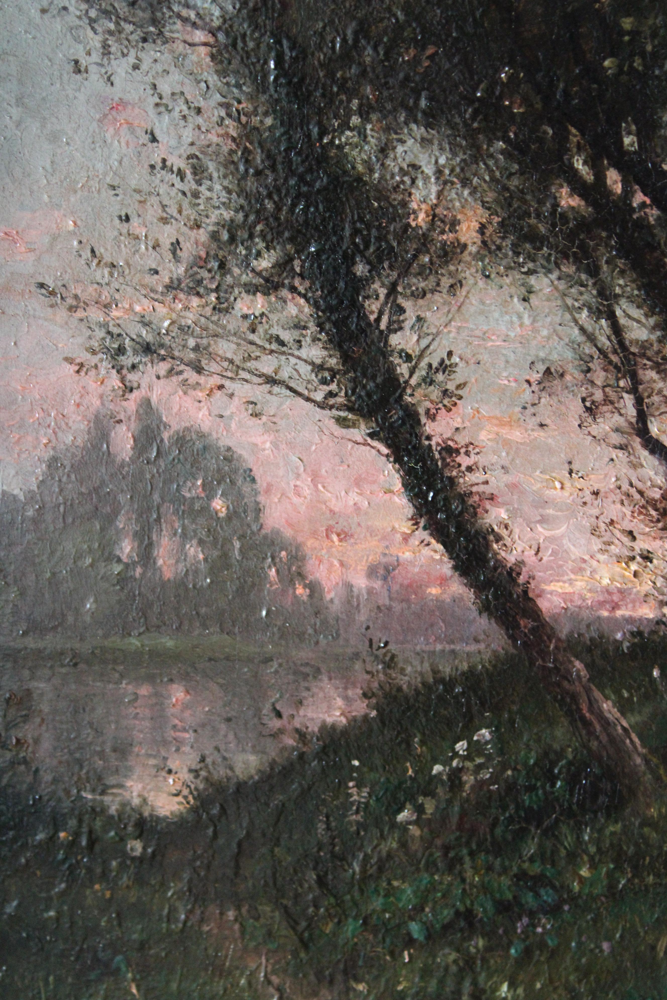 1800er Antike Landschaft eines Sonnenuntergangs über einem Fluss von Abel Orry (1839 - 1886)  4