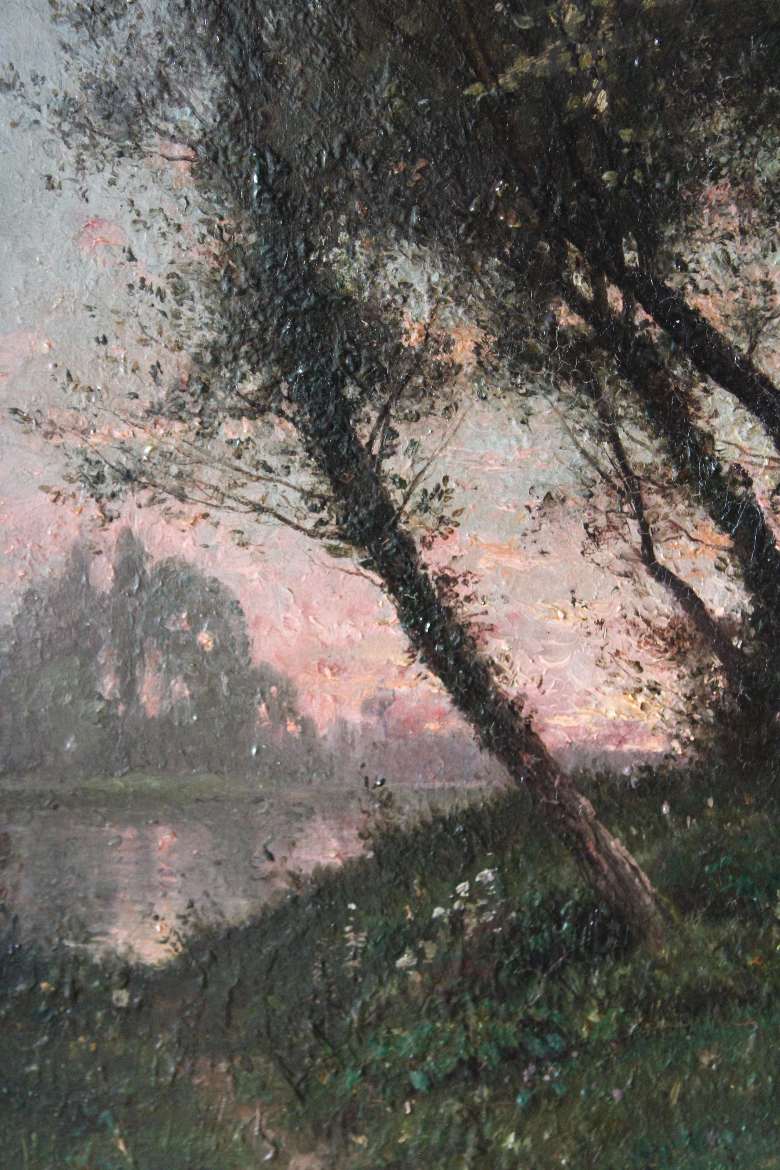 1800er Antike Landschaft eines Sonnenuntergangs über einem Fluss von Abel Orry (1839 - 1886)  6