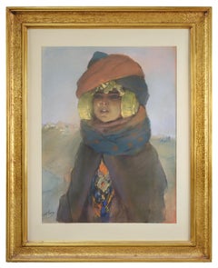 Girl with turban. Pastel on Carboard. Jewish artist