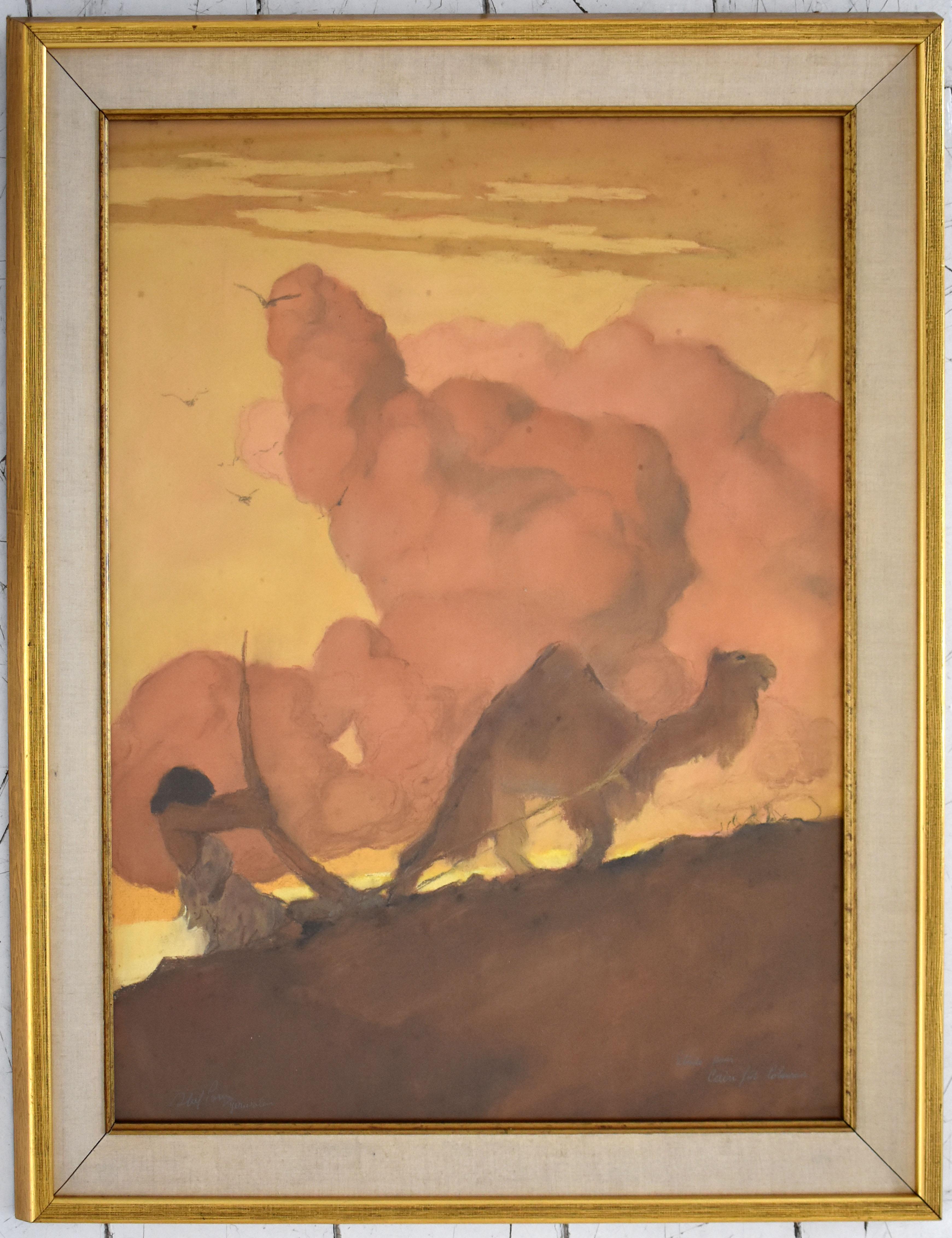 Étude pour Cain was a Plowman - Art russe pastel - Painting de Abel Pann