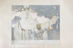 Abel Pann Lithographie de l'école israélienne Bezalel, imprimé biblique judaïque, art juif