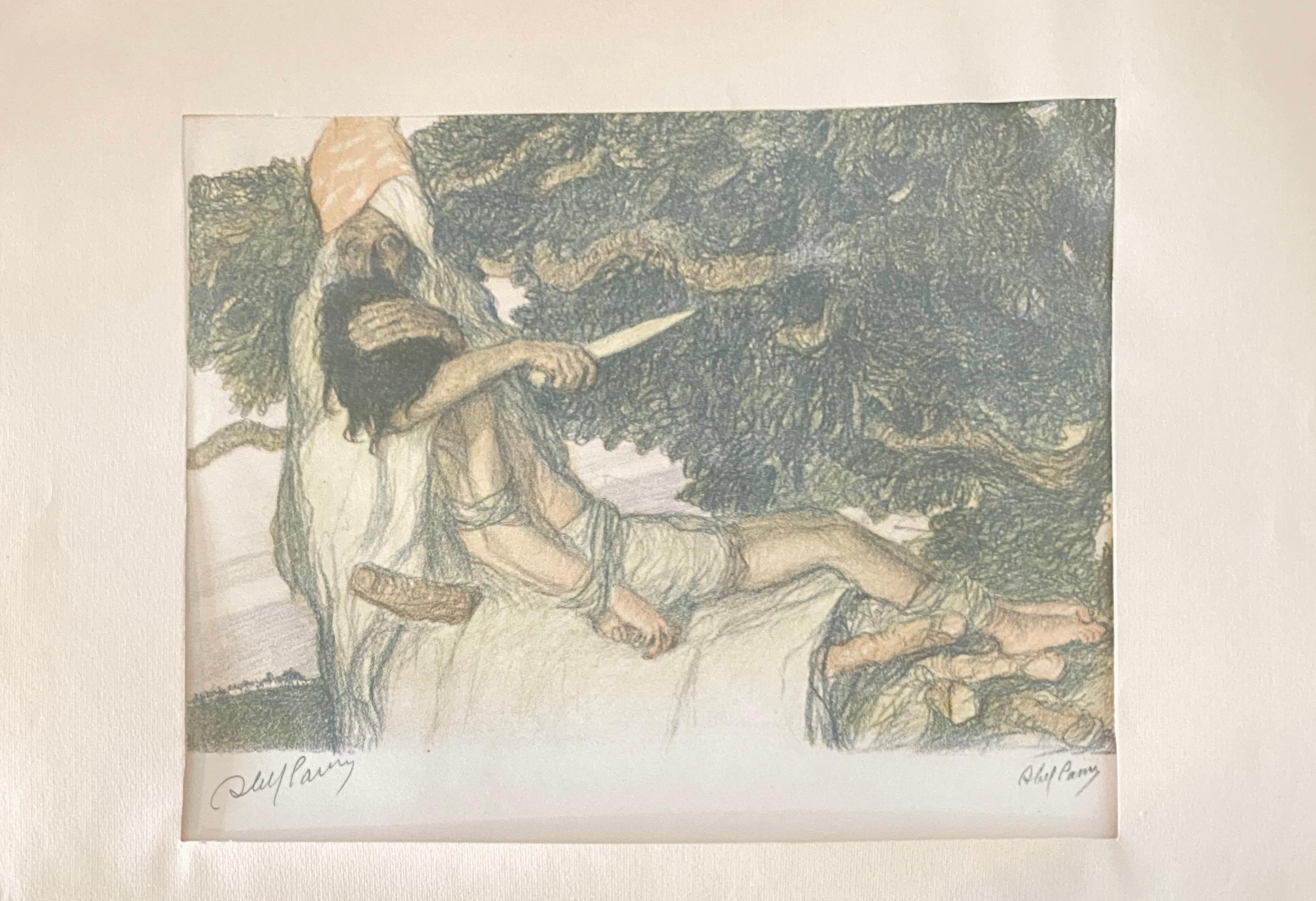 Abel Pann Escuela Bezalel israelí Litografía Judaica Estampa bíblica Arte judío en venta 1