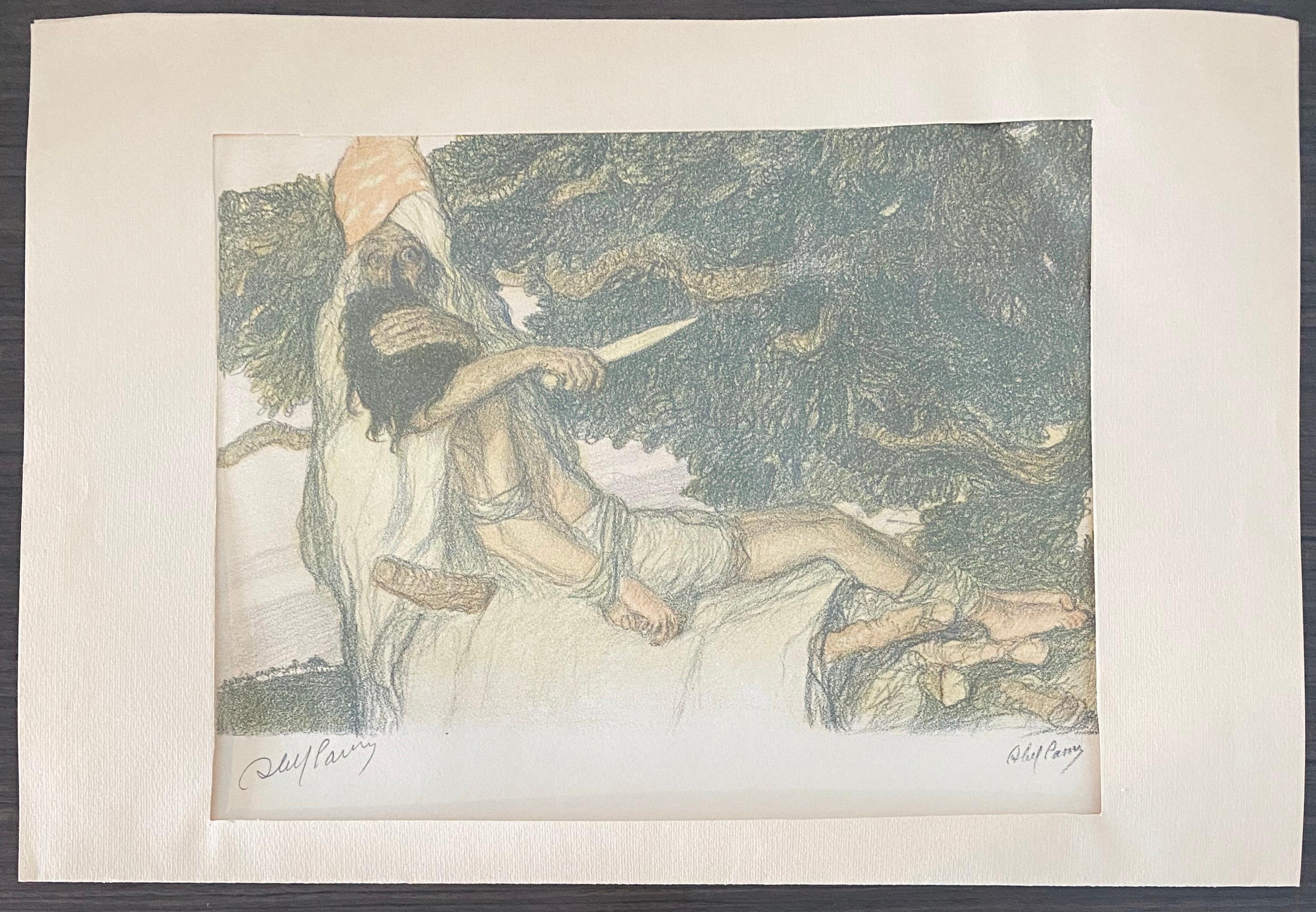 Abel Pann Lithographie de l'école israélienne Bezalel, imprimé biblique judaïque, art juif en vente 6