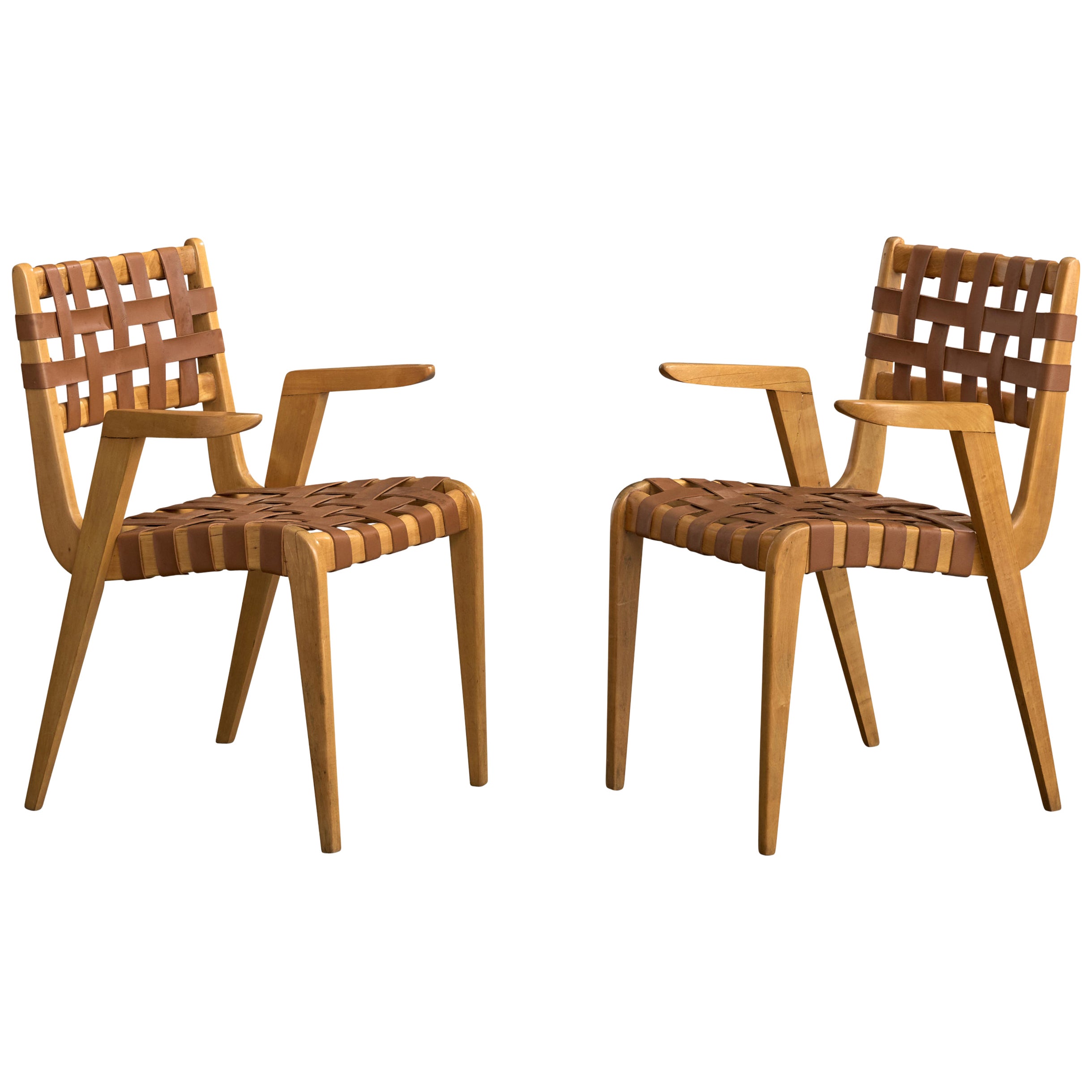Abel Sorenson, Armchairs, Wood, Leather, Brazil, 1950s For Sale
