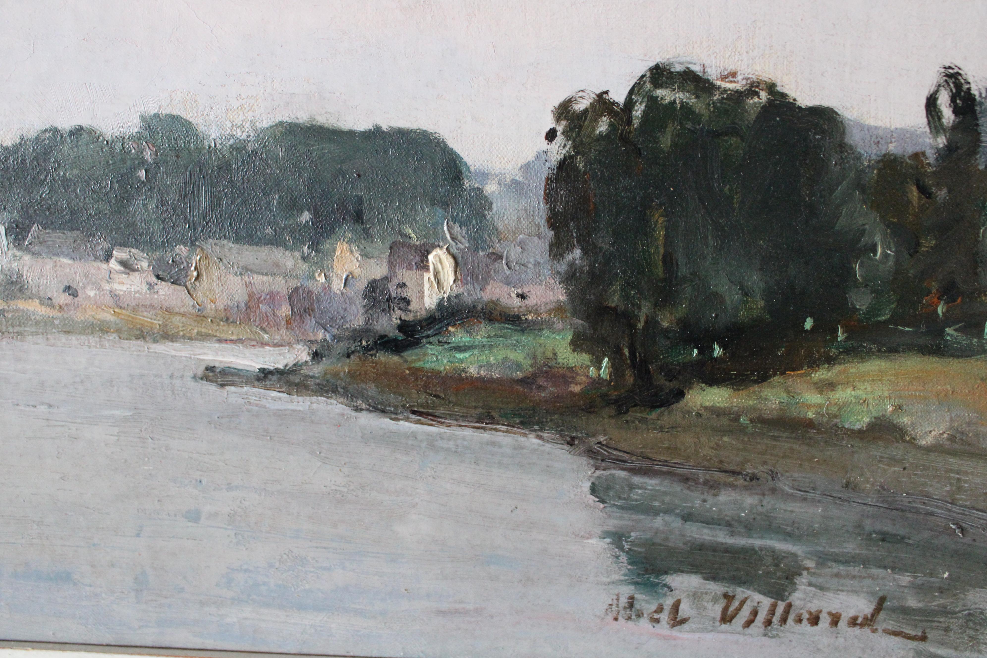 Vintage Post-Impressionist French coastal landscape oil painting - Gray Landscape Painting by Abel Villard