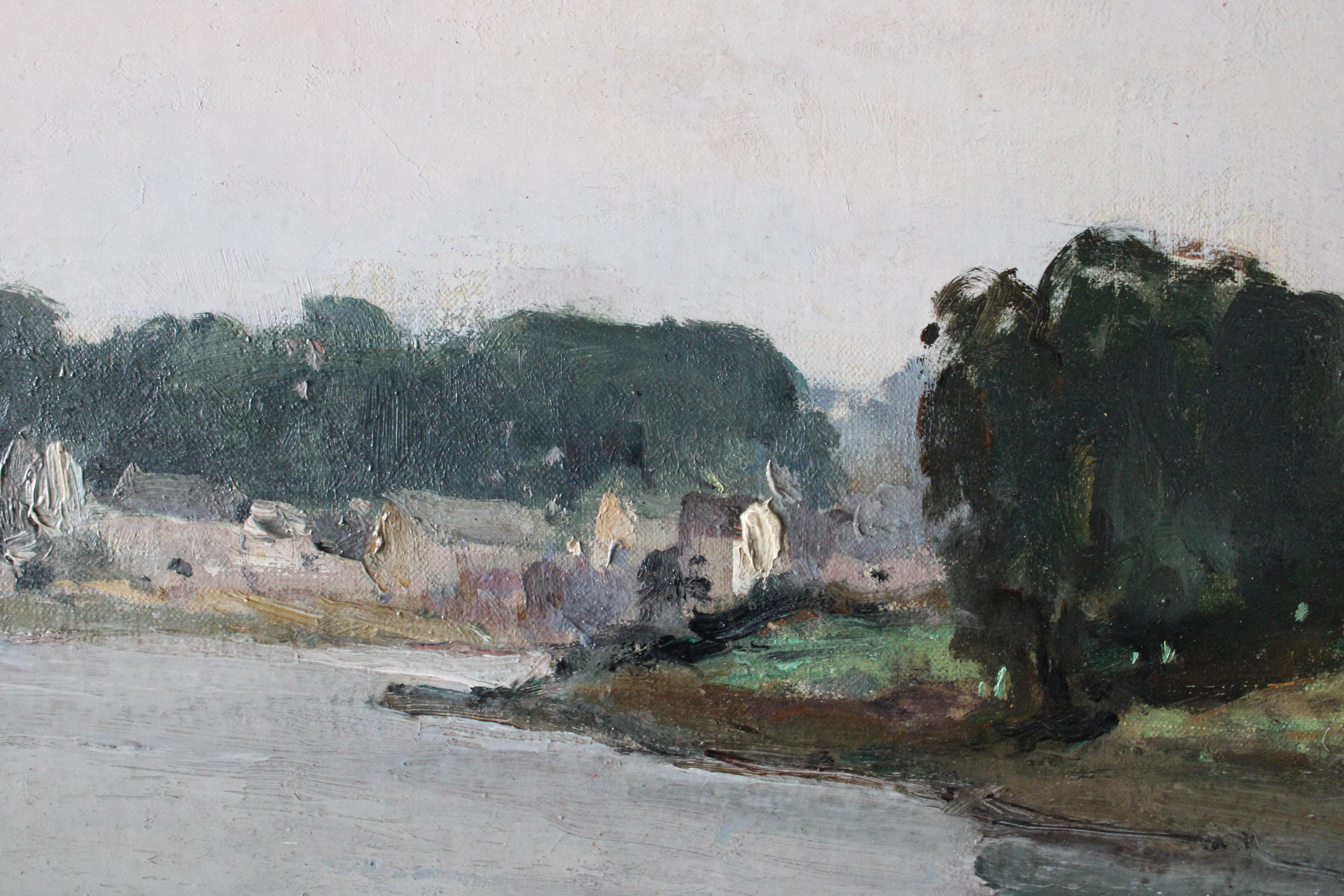 Vintage Post-Impressionist French coastal landscape oil painting For Sale 2