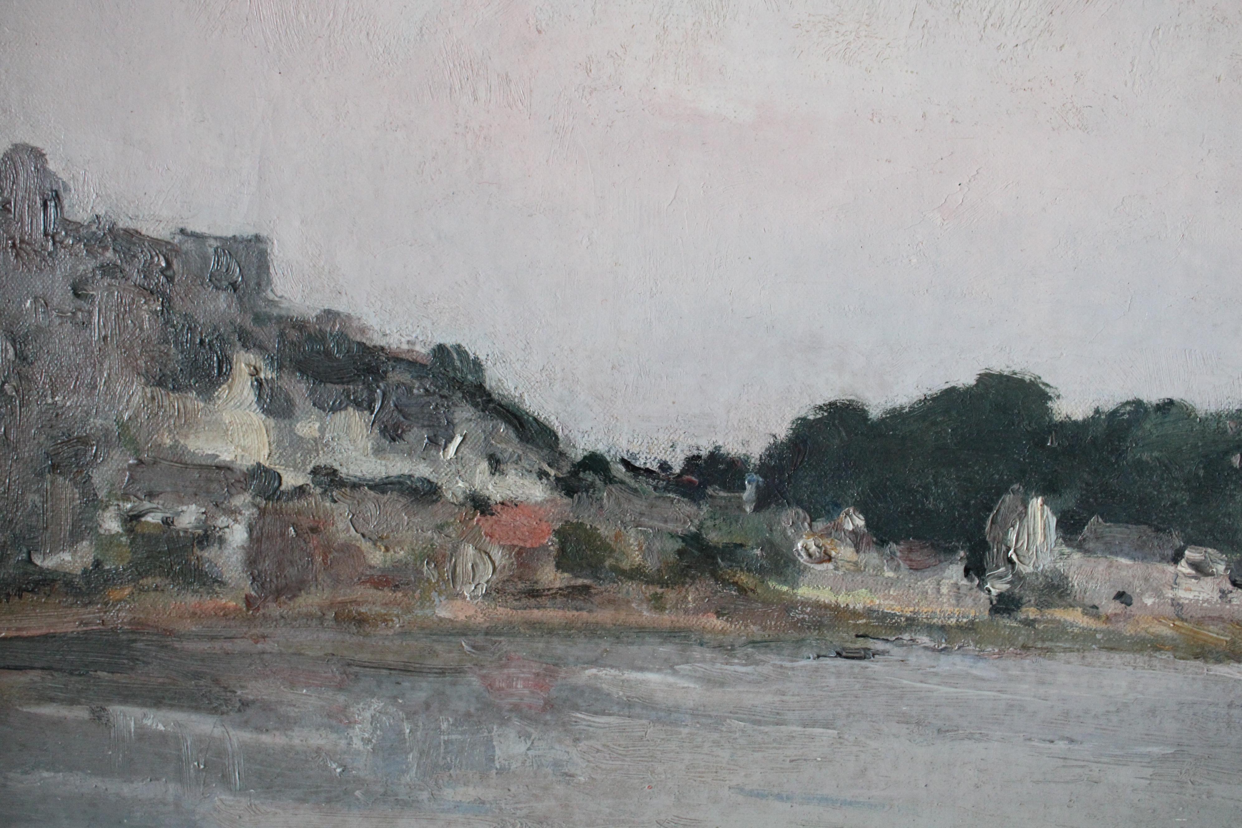 Vintage Post-Impressionist French coastal landscape oil painting For Sale 3