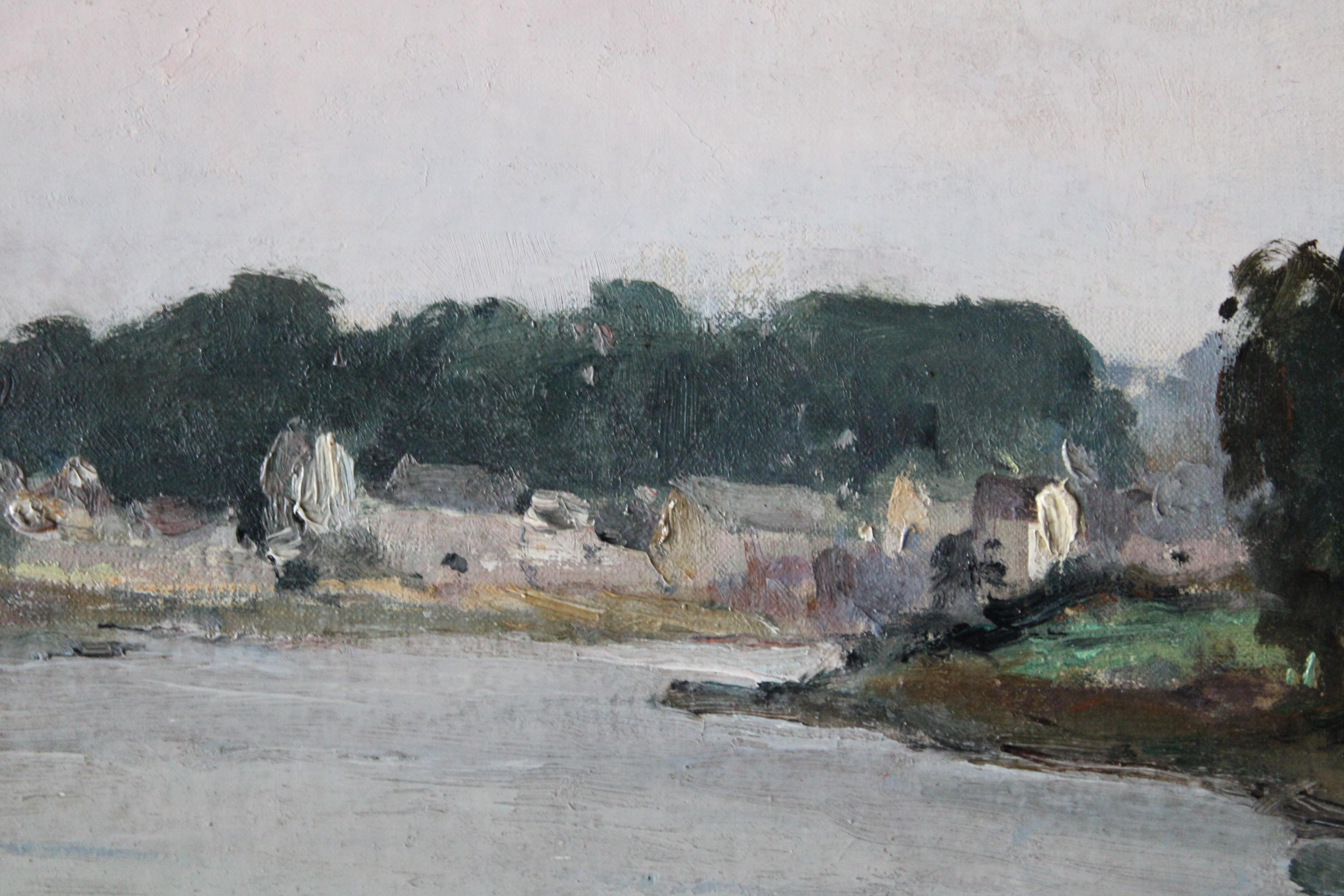 Vintage Post-Impressionist French coastal landscape oil painting For Sale 5