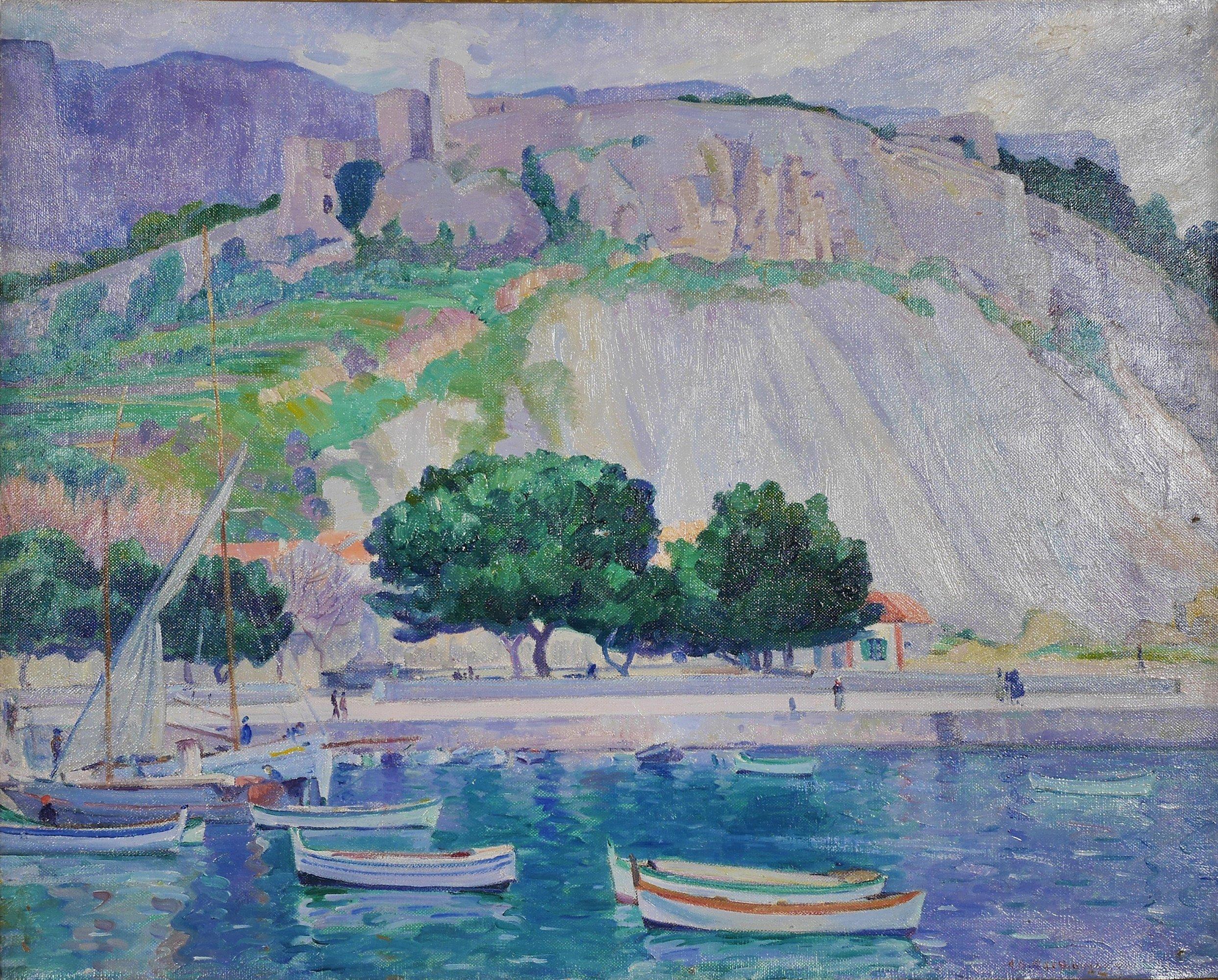 Cliff Rocks, Antibes, Early 20th Century French Seascape/Landscape - Painting by Abel Warshawsky