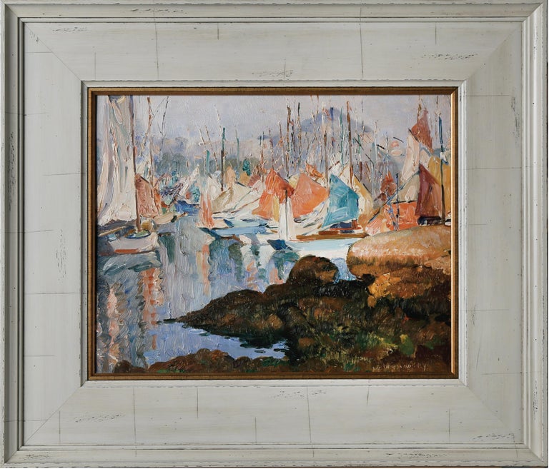 Early 20th Century Harbor Scene Seascape/Landscape Painting  - Gray Figurative Painting by Abel Warshawsky