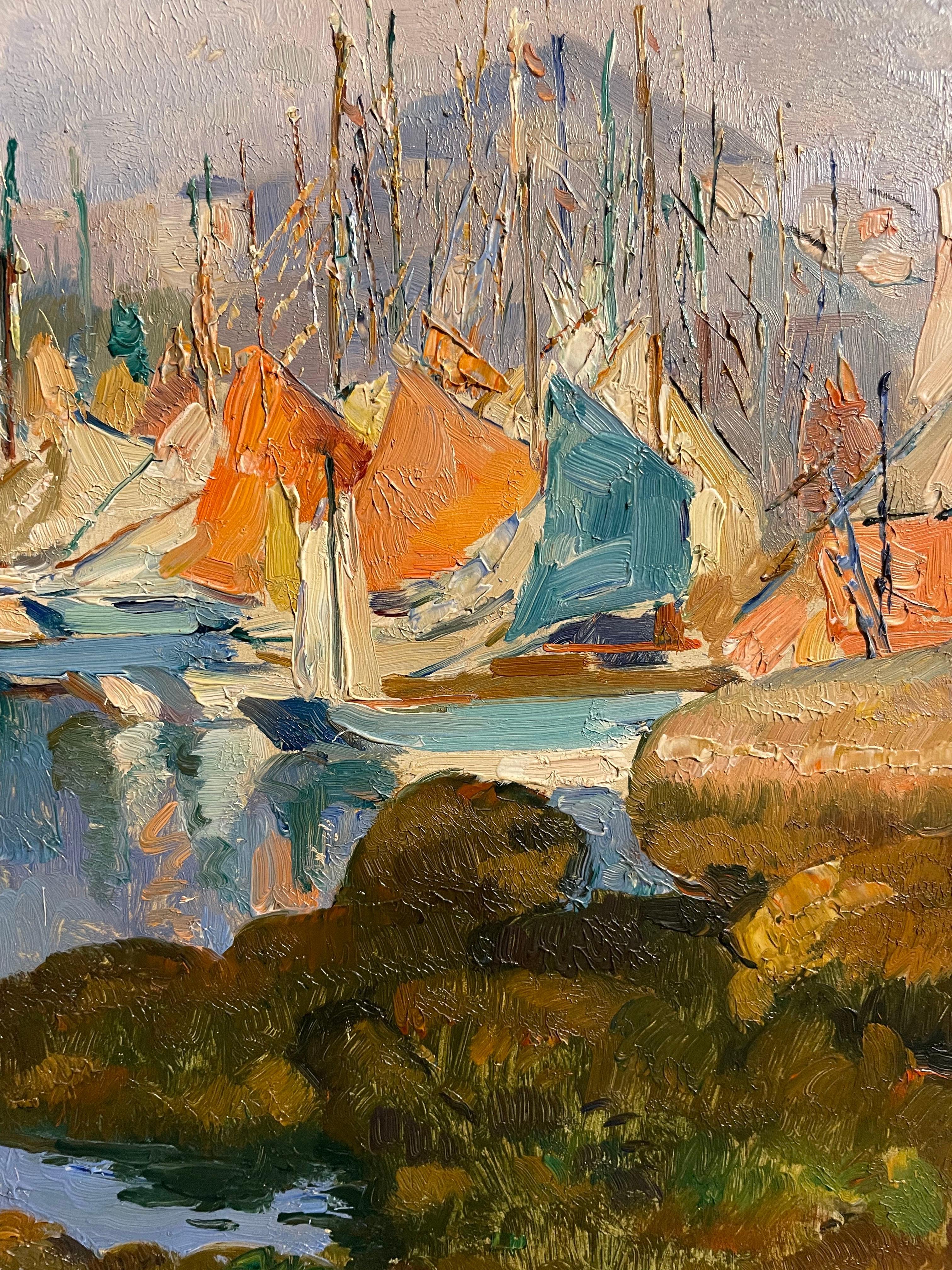 Abel Warshawsky, americano (1883-1962) 
Scena del porto
Olio su tela
Firmato in basso a destra
Tela 13 x 16,25
17 x 20 pollici incorniciato 

Pittura di paesaggio marino dei primi anni del XX secolo 

Il pittore impressionista A.G. Warshawsky è