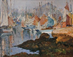 Early 20th Century Harbor Scene Seascape/Landscape Painting 