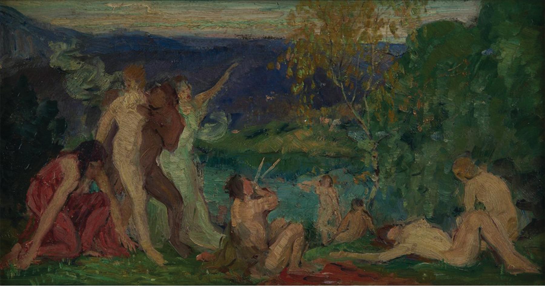 Mural Study, Early 20th Century American Impressionist Painting - Black Figurative Painting by Abel Warshawsky