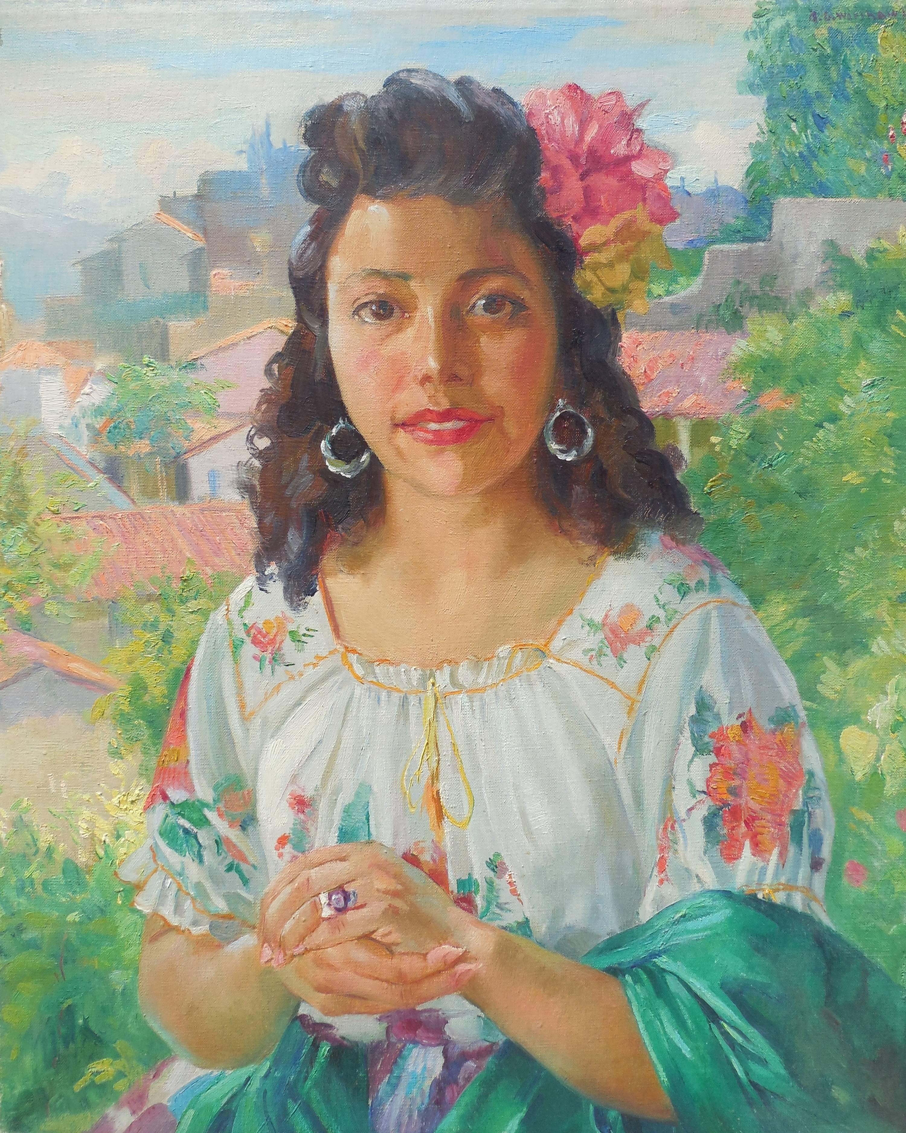 Abel Warshawsky Portrait Painting – Spanische Schönheit (Porträt der Ehefrau des Künstlers)