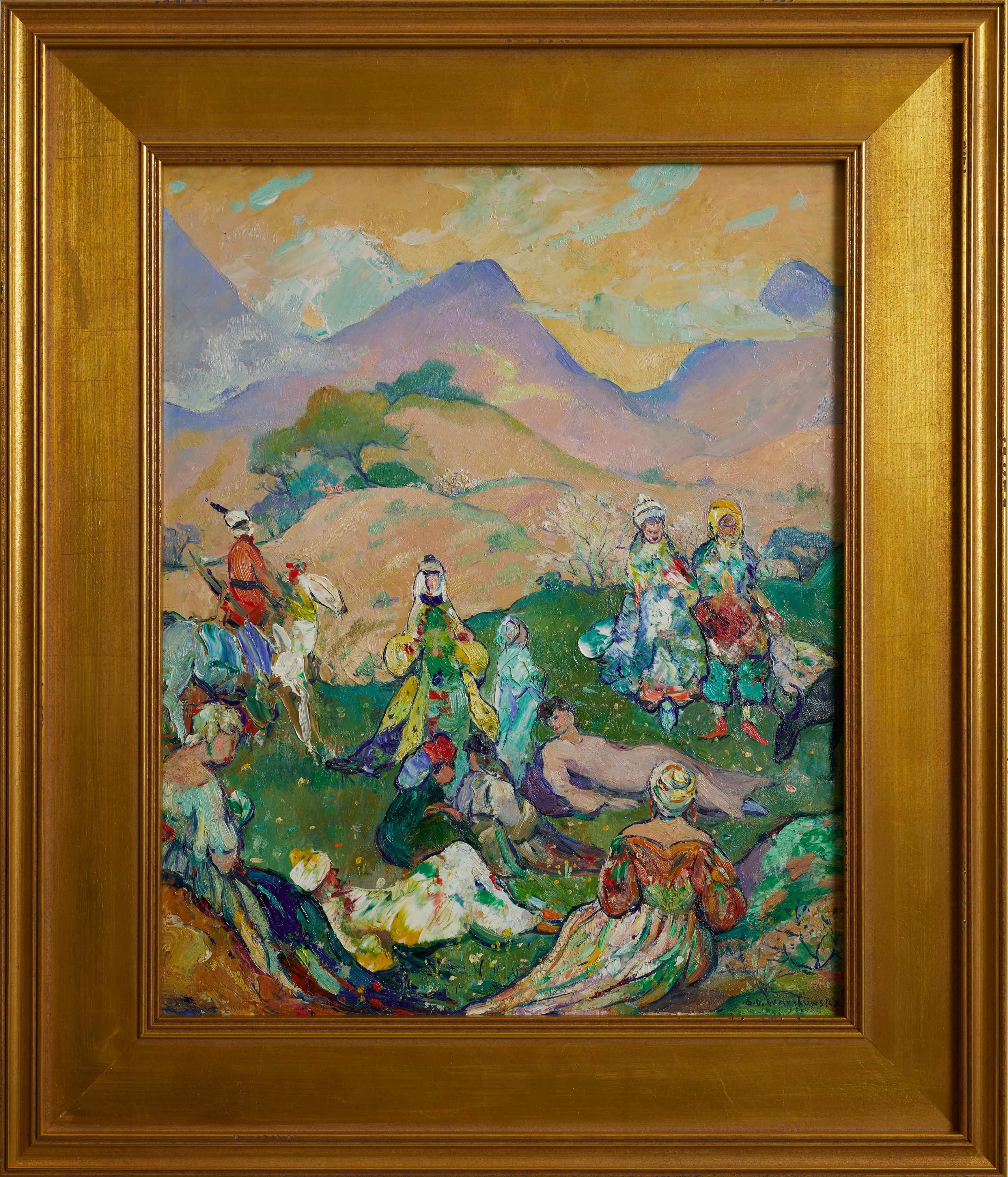 Landscape Painting Abel Warshawsky - Paysage impressionniste américain du milieu du 20e siècle, fantaisie printemps