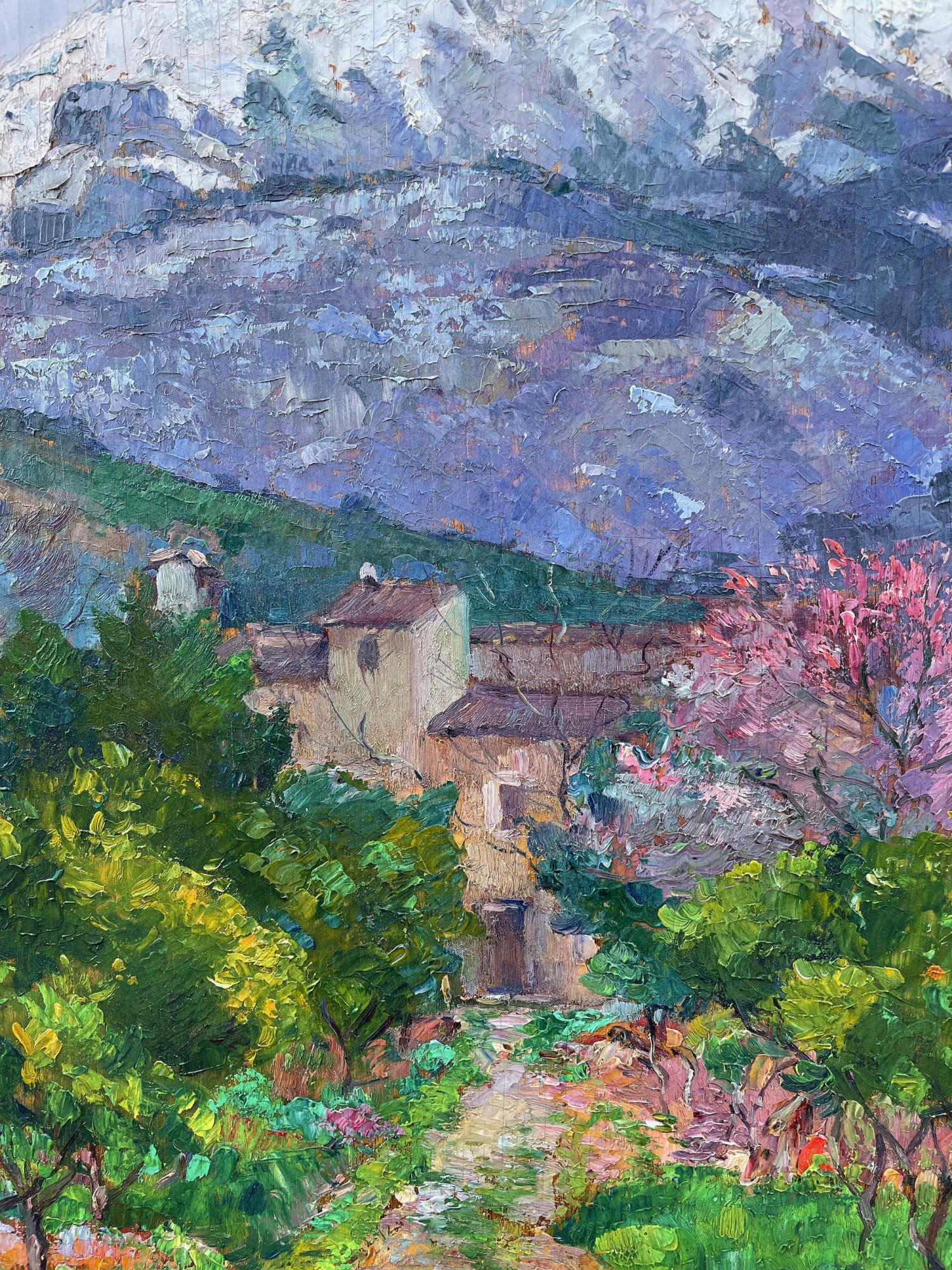 Spring, Majorca (Pologne Majorque), paysage montagneux espagnol du 20e siècle - Gris Landscape Painting par Abel Warshawsky