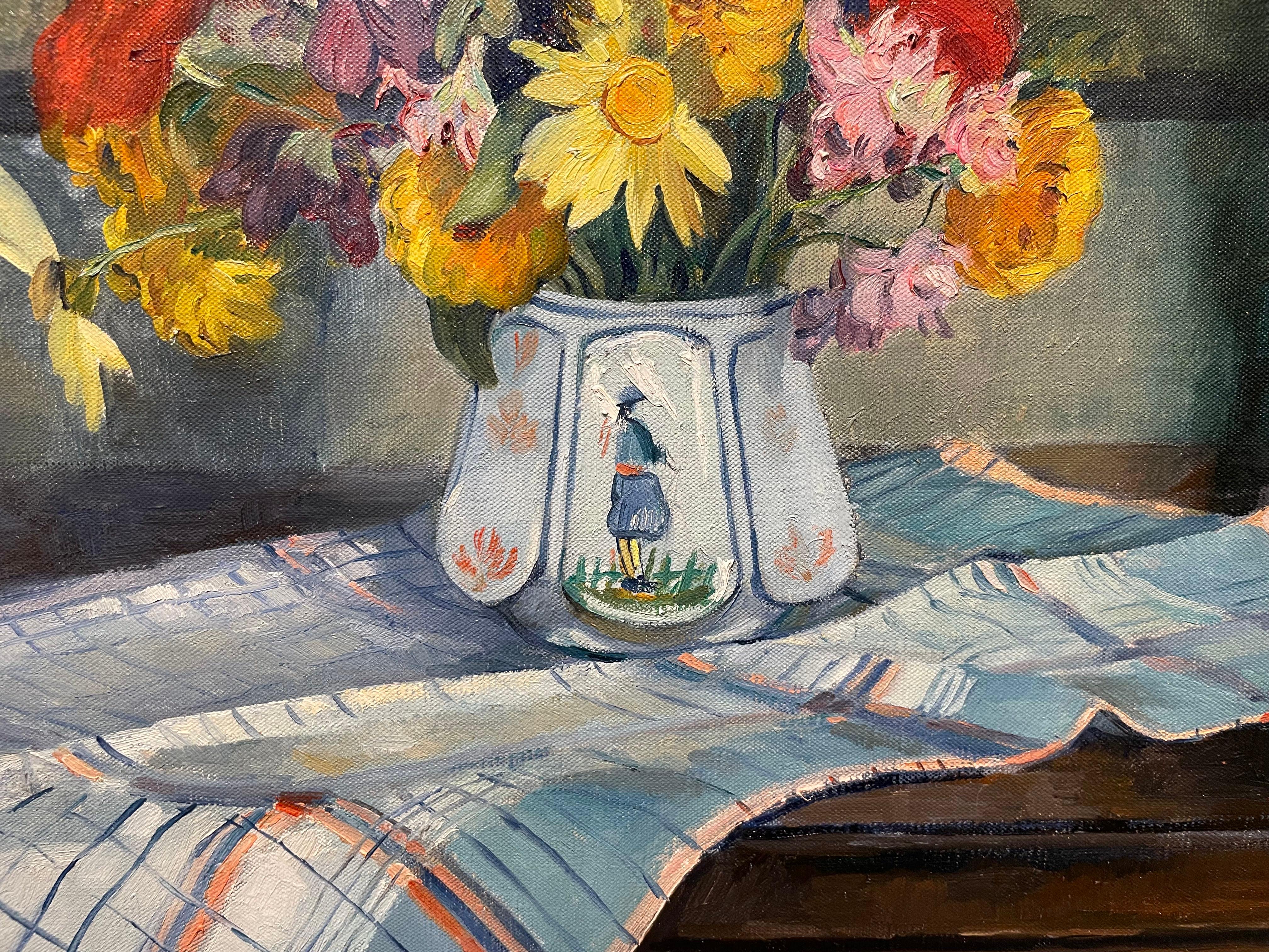 Nature morte avec fleurs, buste et scène parisienne, impressionniste américain en vente 6