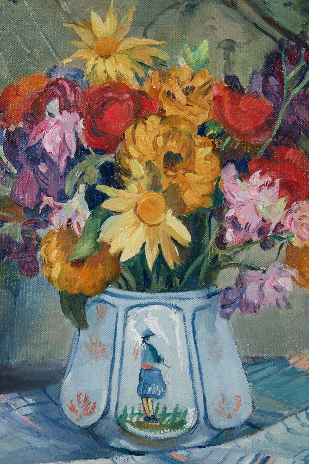 Natura morta con fiori, busto e scena parigina, Impressionista americano - Painting Impressionismo di Abel Warshawsky